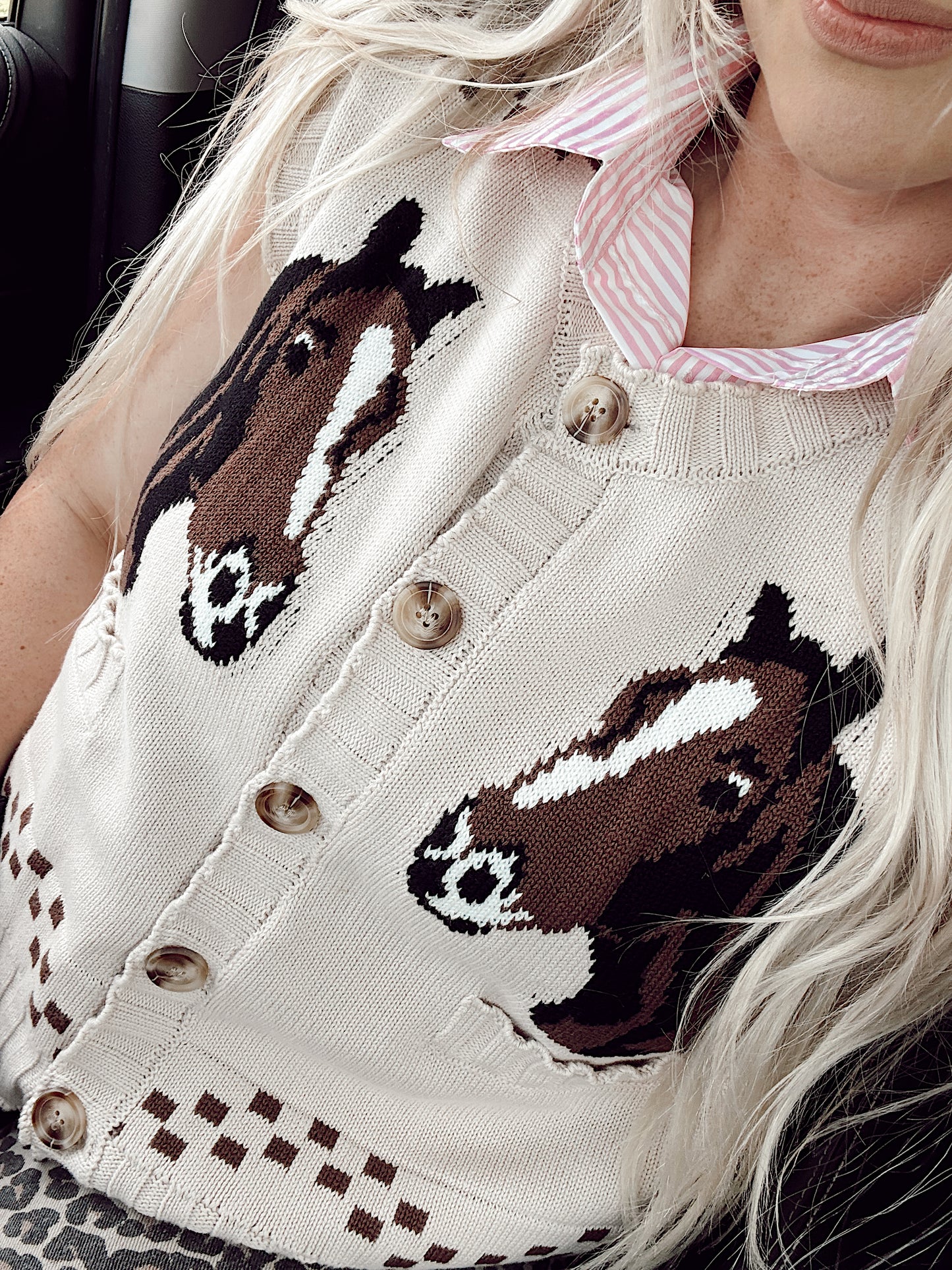 Horse & Horseshoe Knit Vest Cardigan
