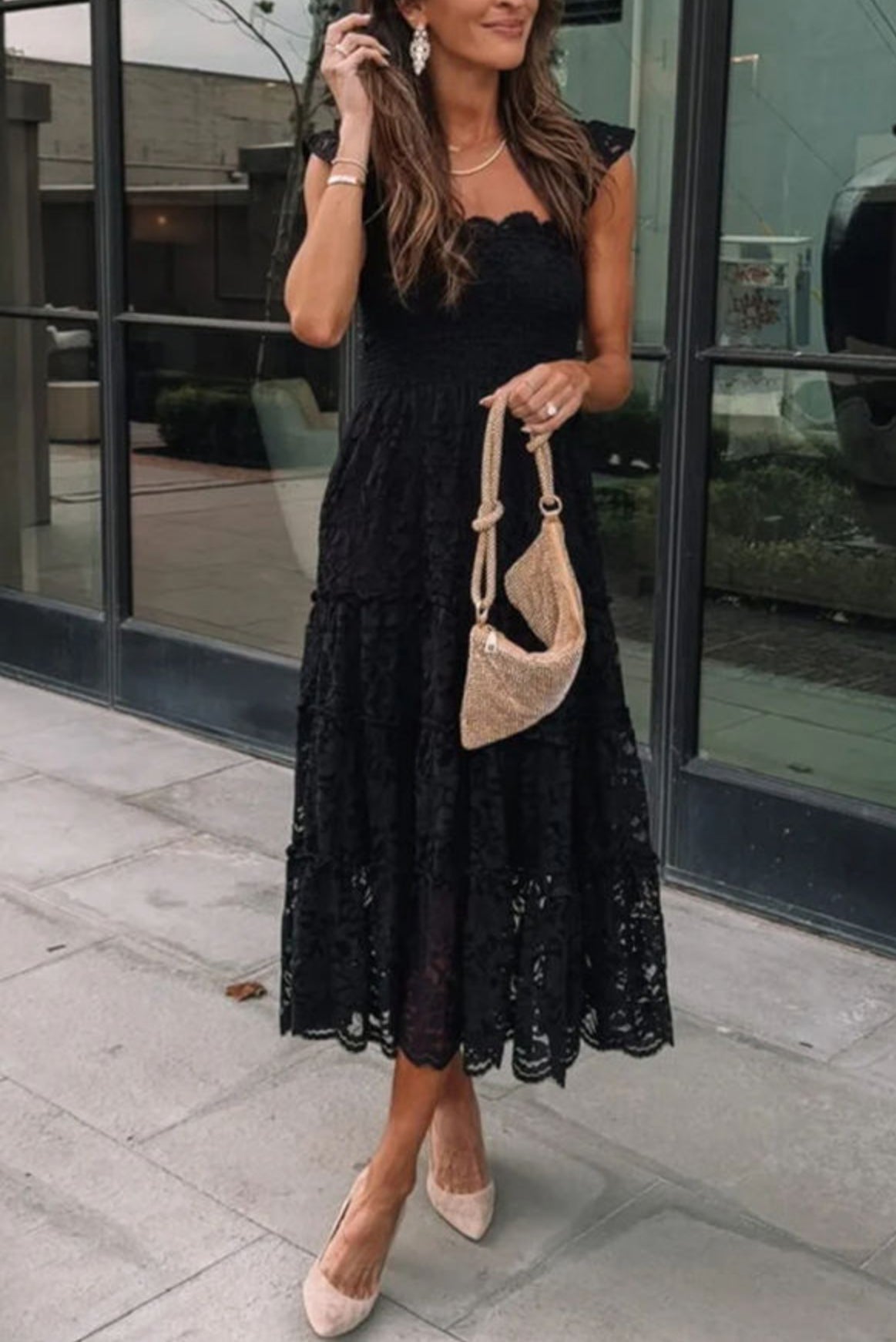 Black Lace Midi Dress