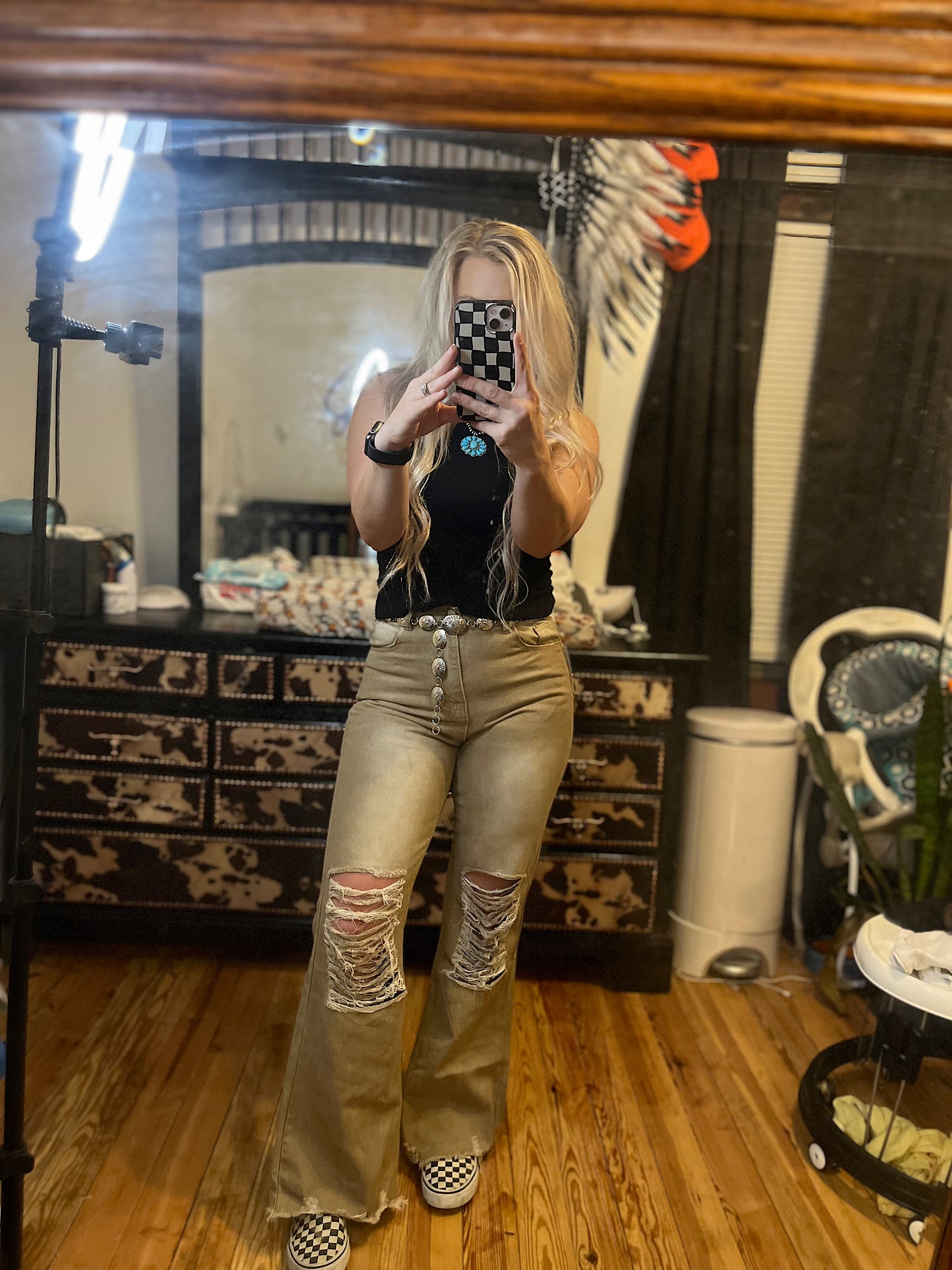 90’s Vintage Fringed Colored Rip Jeans