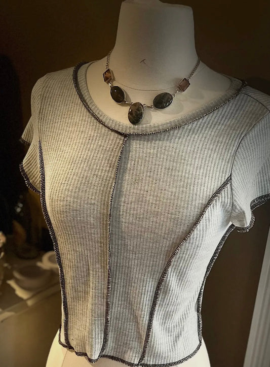 Grey Waffle Crop Top