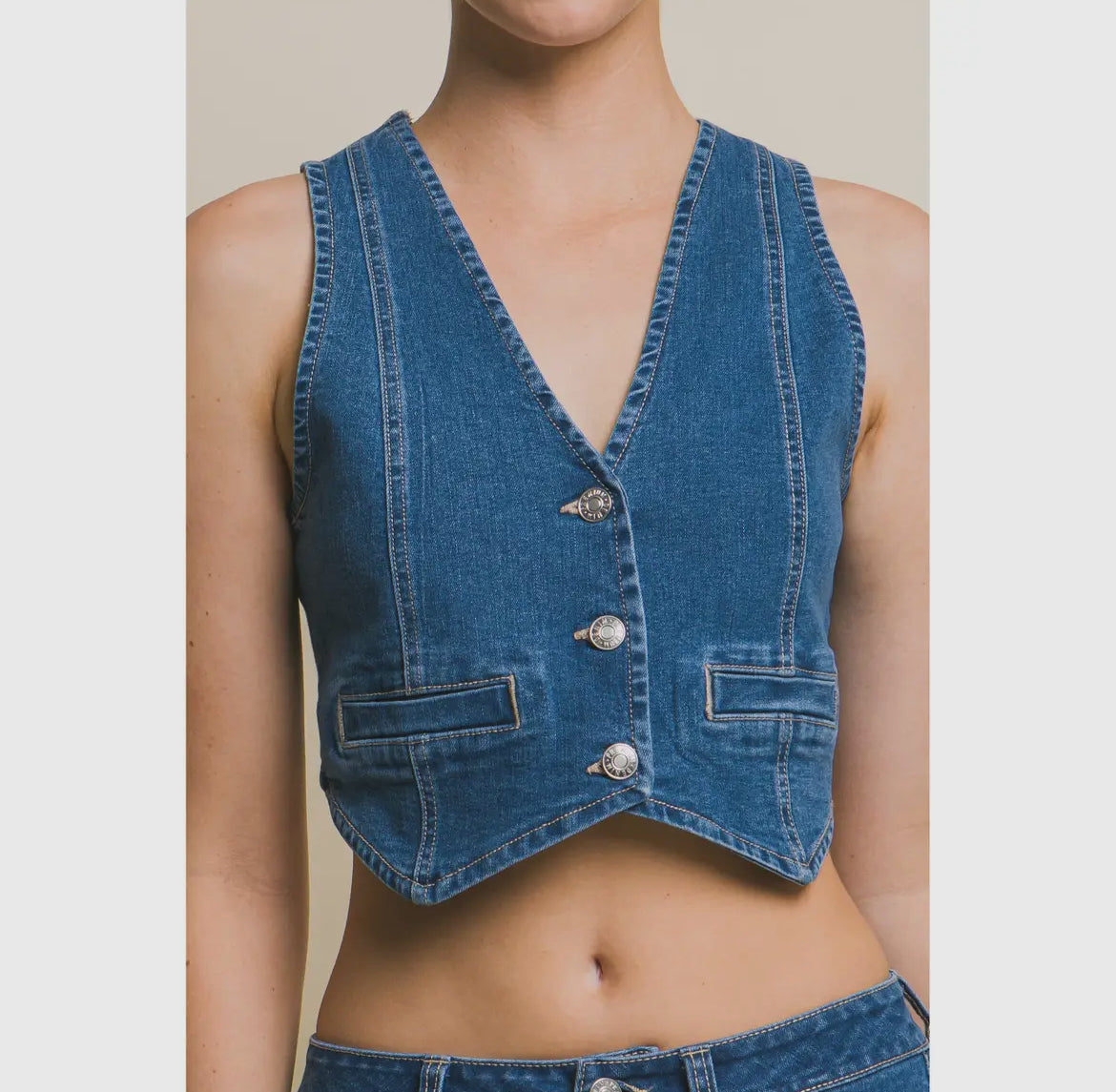 Denim Buttoned Vest Top