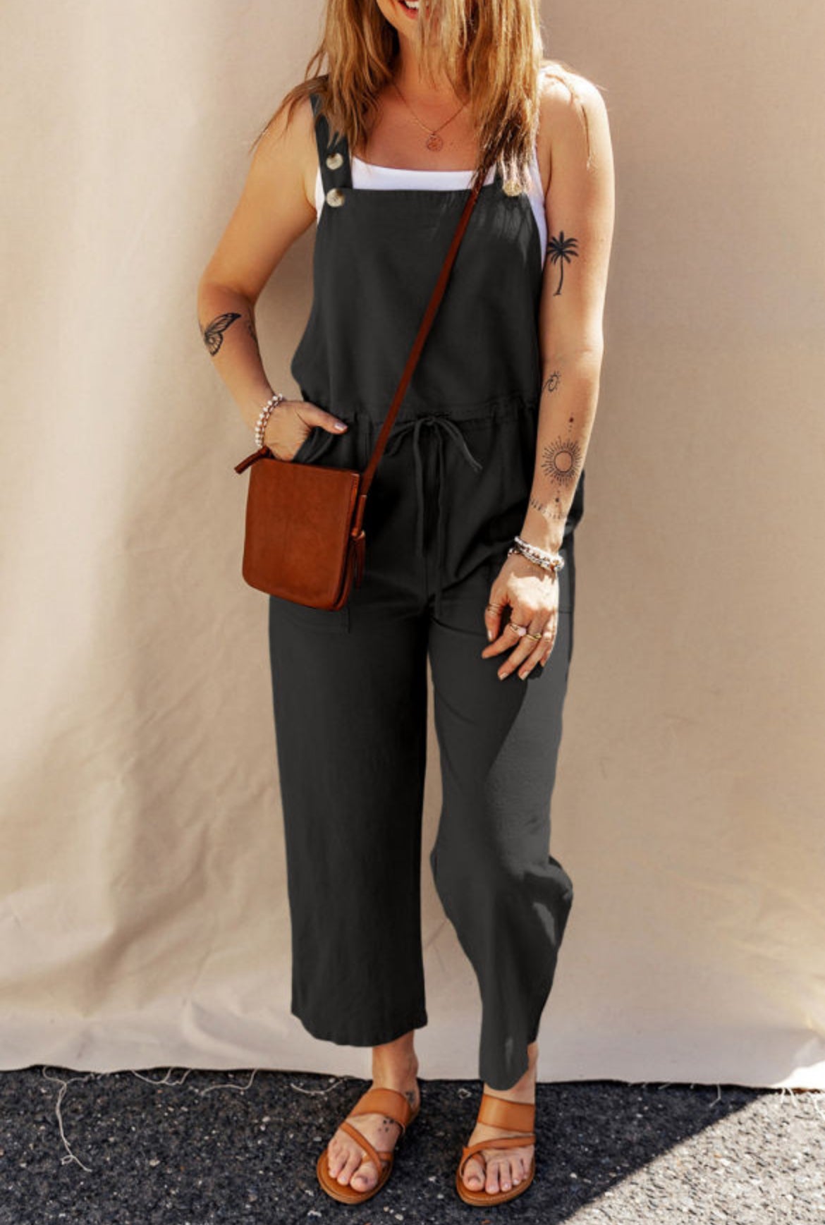 Black Cropped Overalls