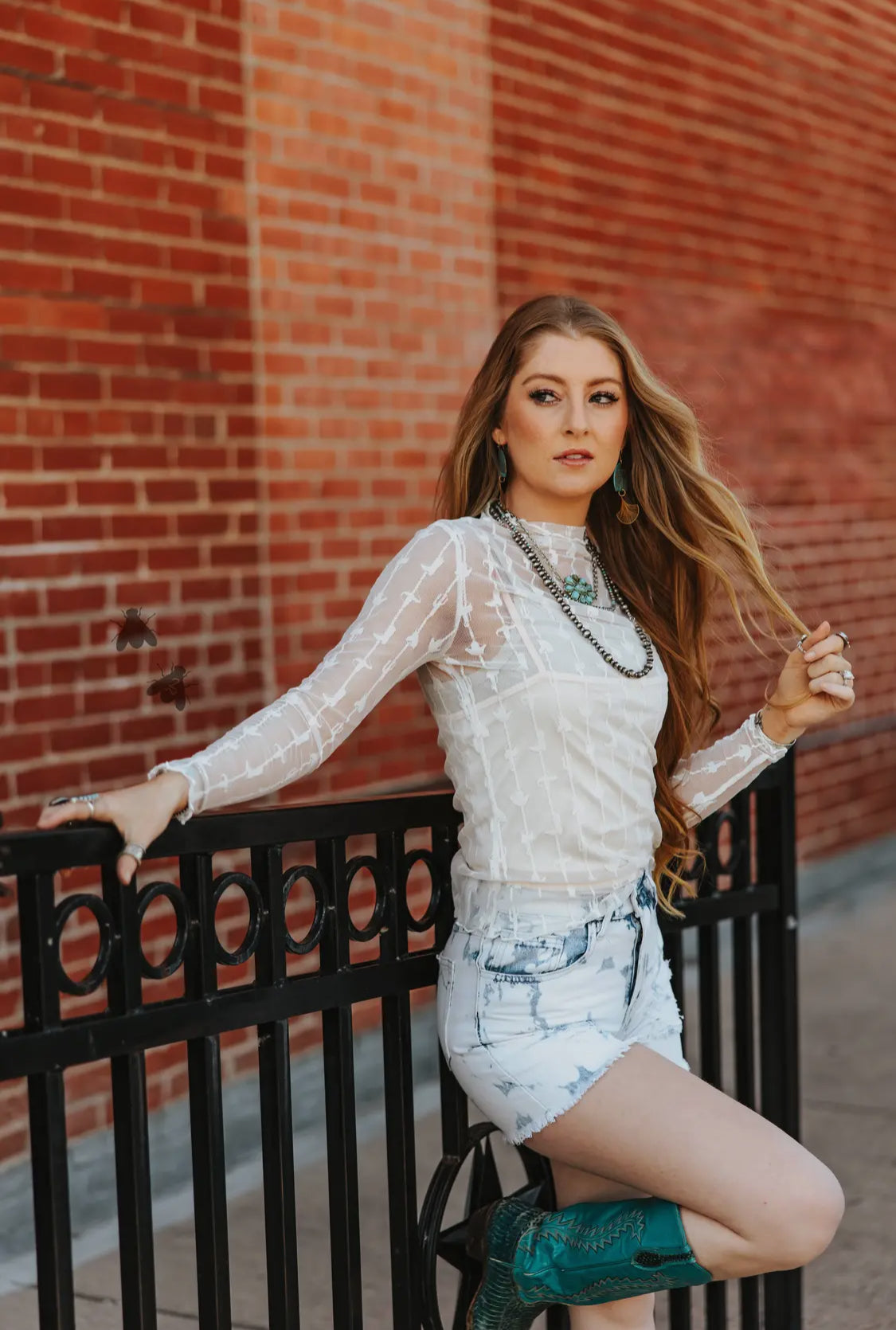 Lariat Lace Mesh Top- Cloud