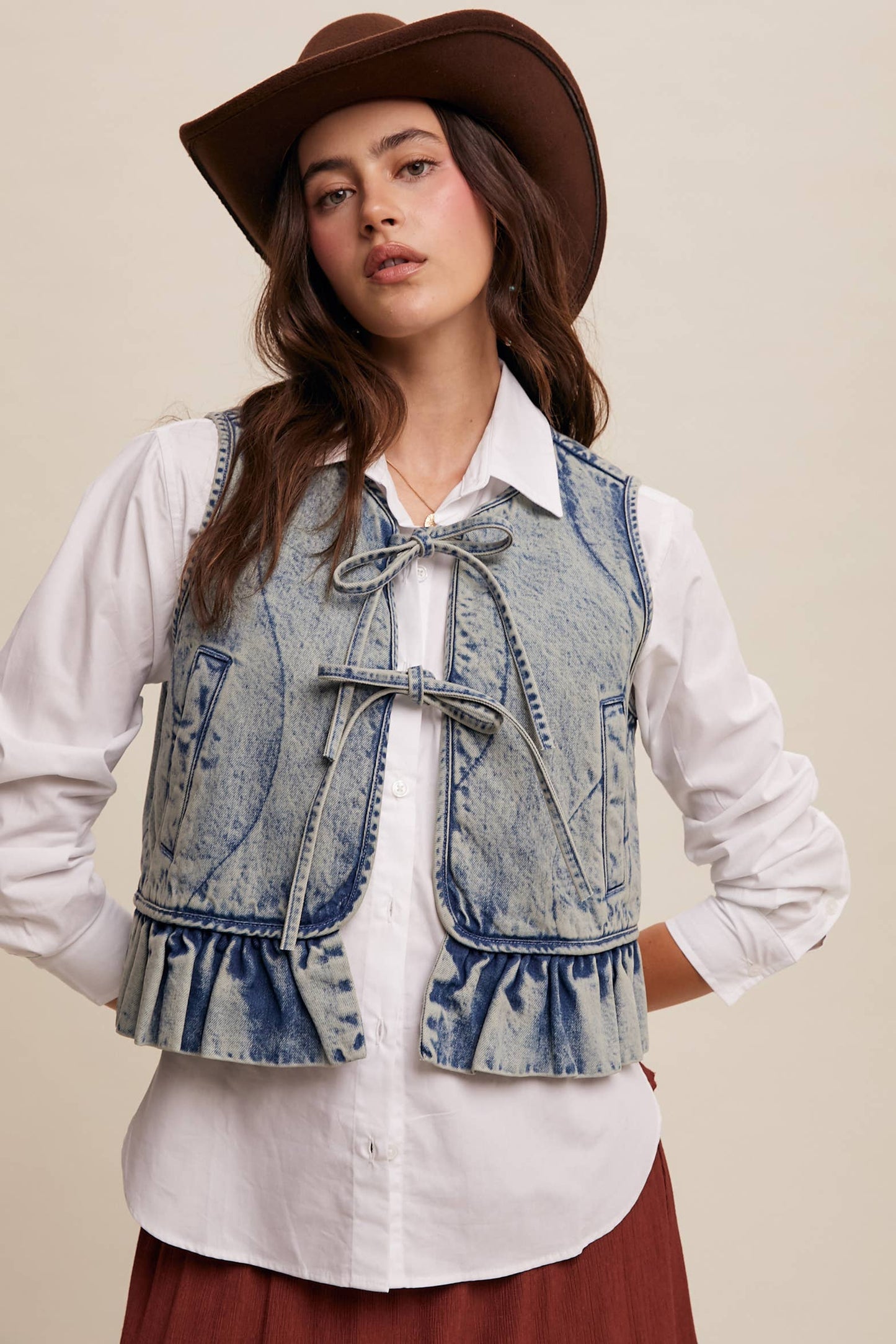 Denim Ruffle Vest— Vintage Denim Blue