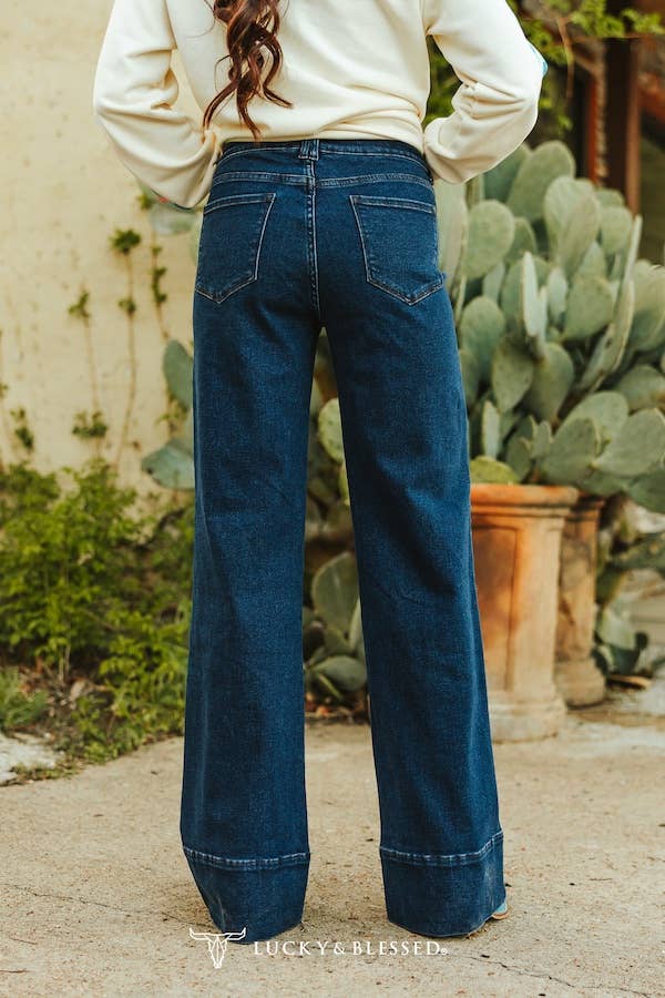 Lucky & Blessed Dark Wash Mid-Rise Bootcut Jeans