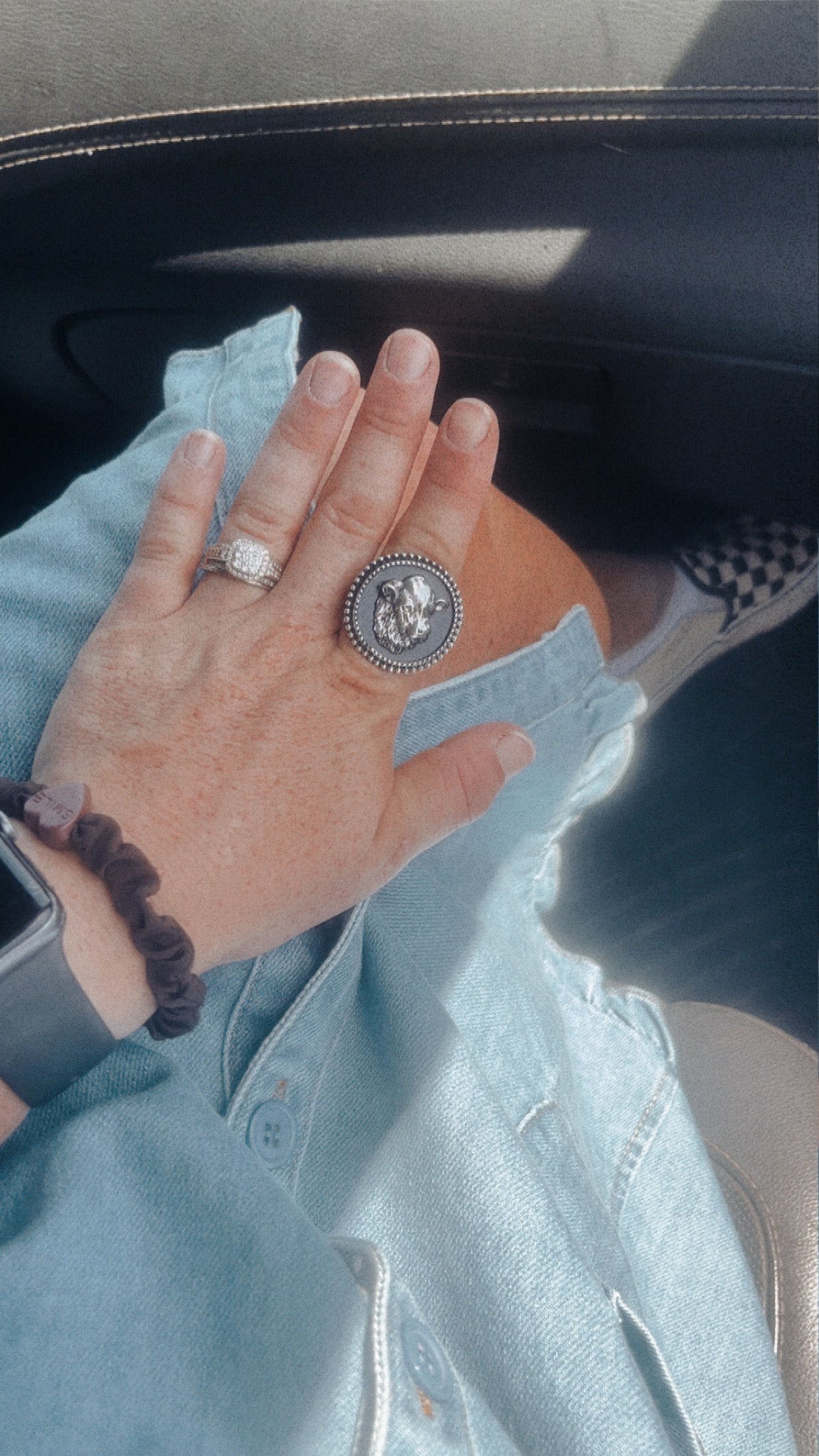 Western Cow Head Portrait Cuff Ring