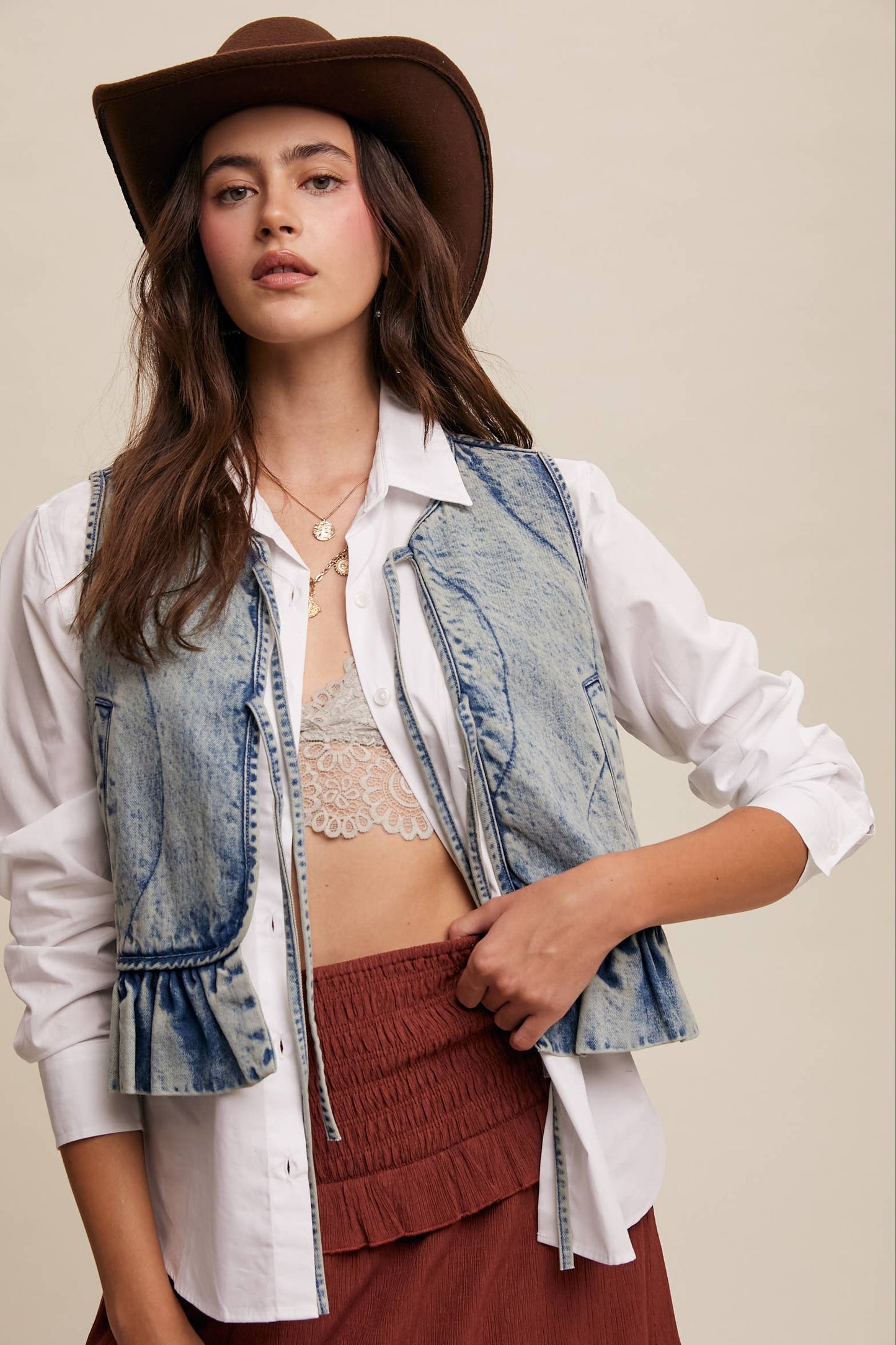 Denim Ruffle Vest— Vintage Denim Blue