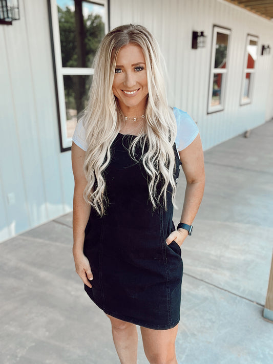 Black Sleeveless Overall Denim Dress