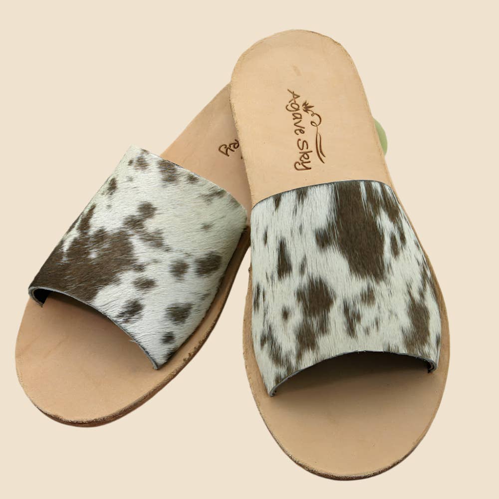 Nadia Cowhide Slides: Salt & Pepper