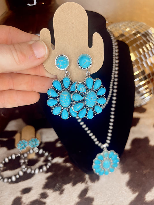 Turquoise Squash Blossom Pendant Earrings