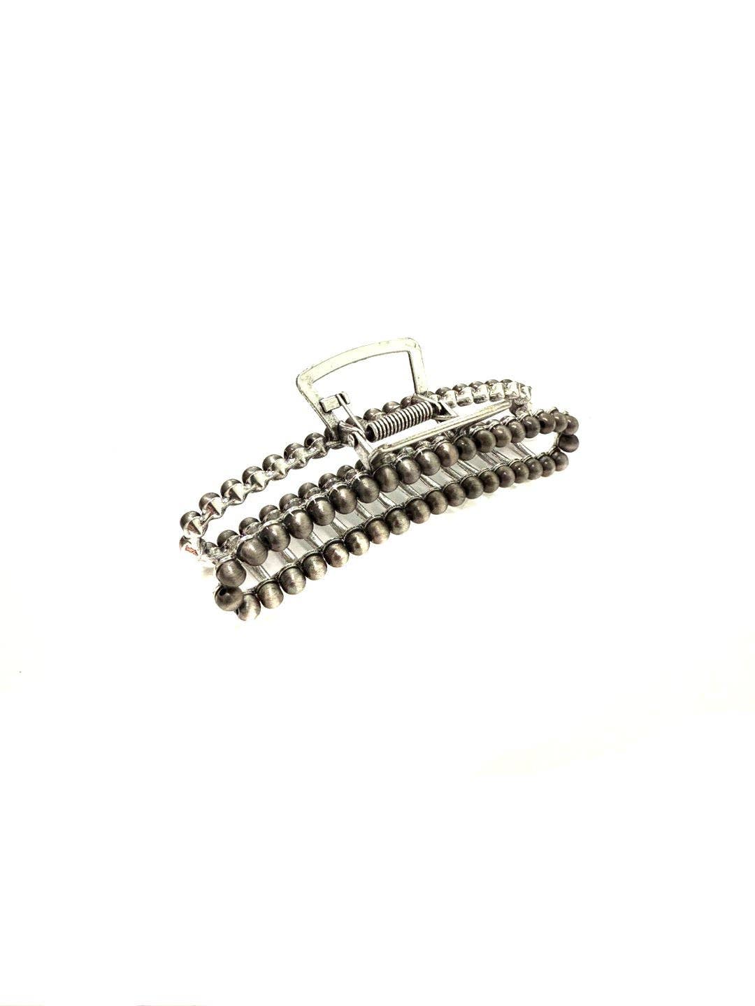 Western Navajo Pearl Hair Claw: Silver