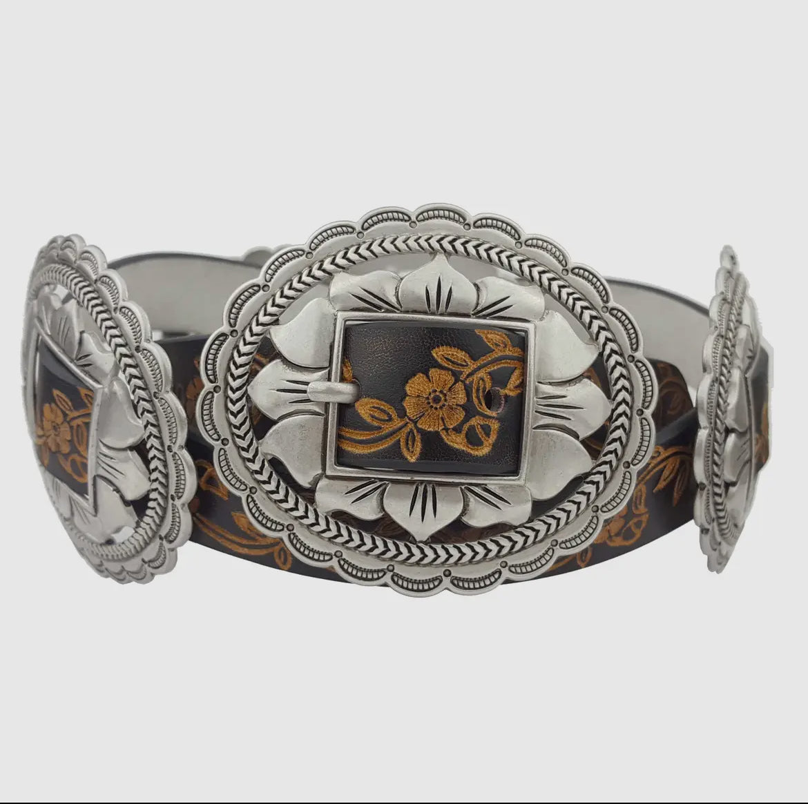 Western Oval Floral Tooled Concho Belt