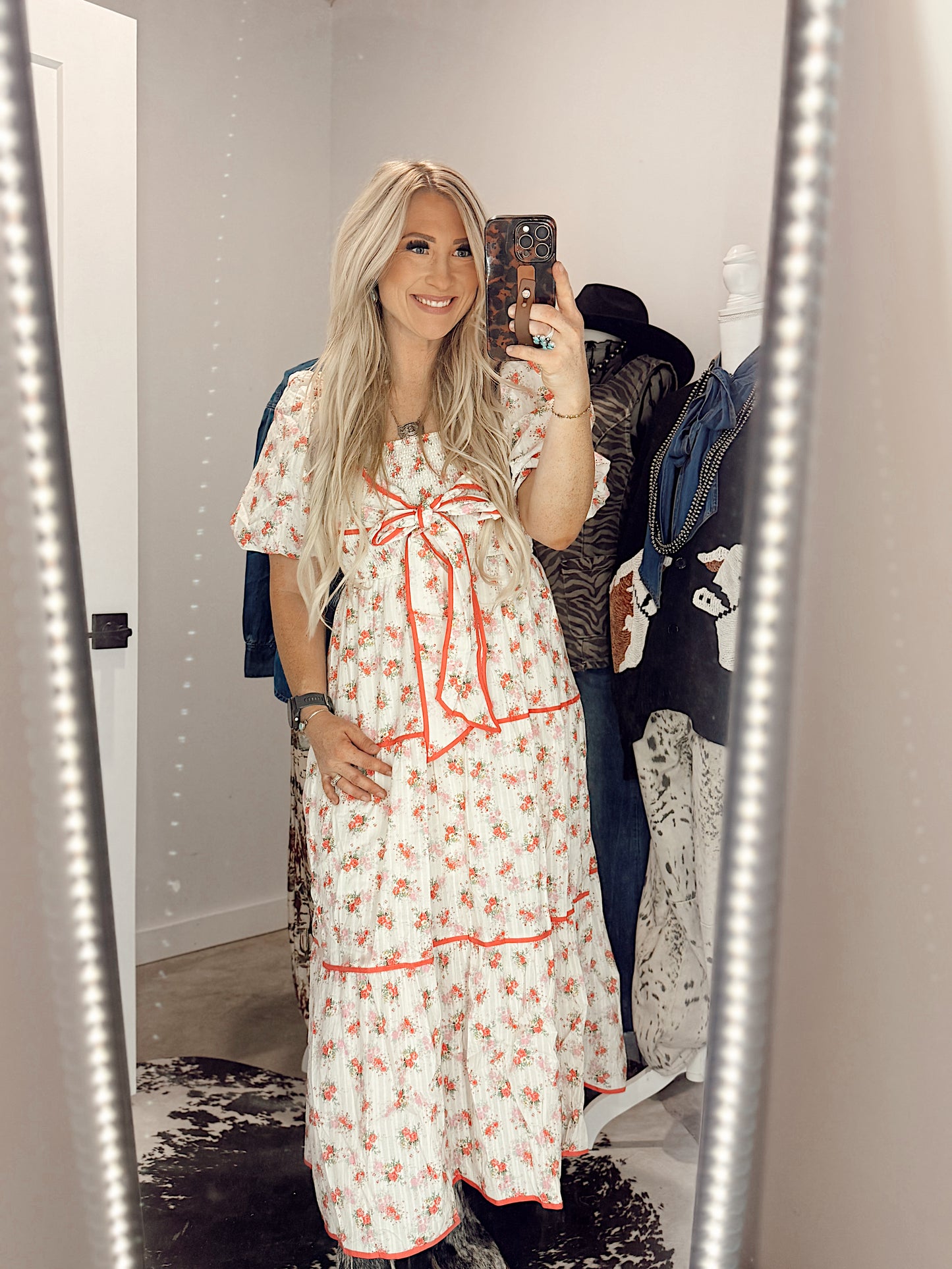 Pink Floral Tiered Bow Maxi Dress