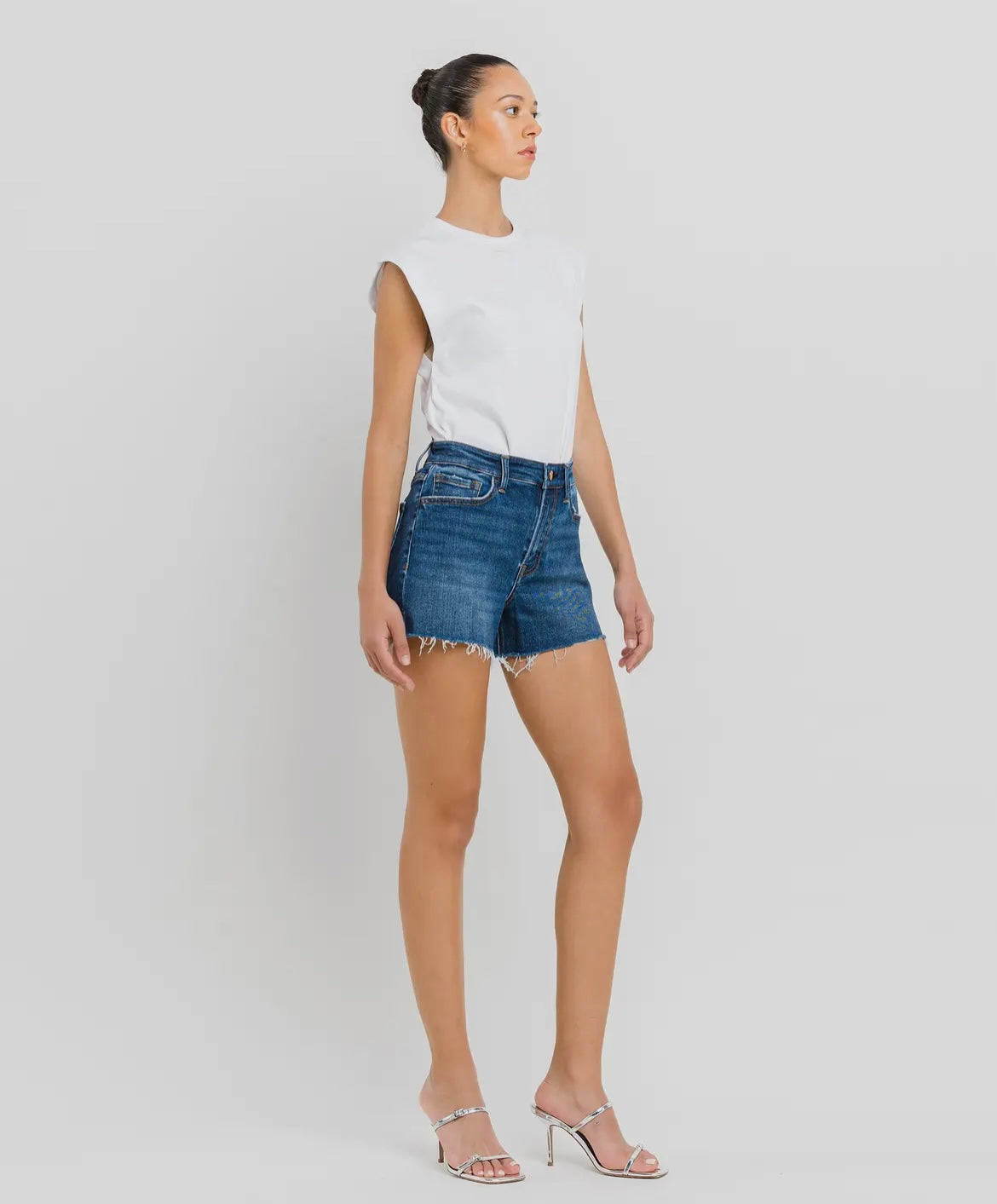 Vervet High Rise Raw Hem Denim Shorts