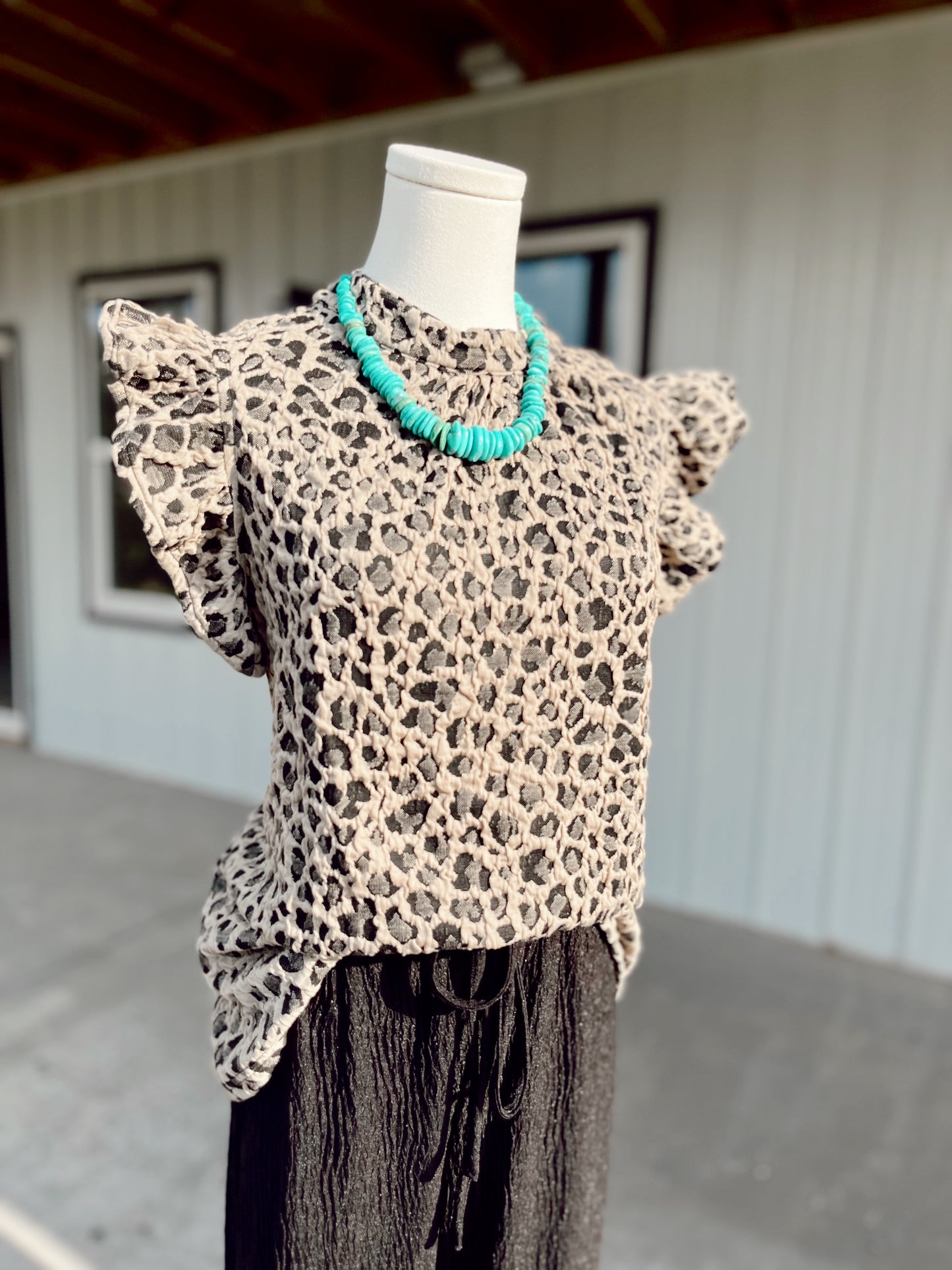 Cheetah Ruffle Sleeve Top