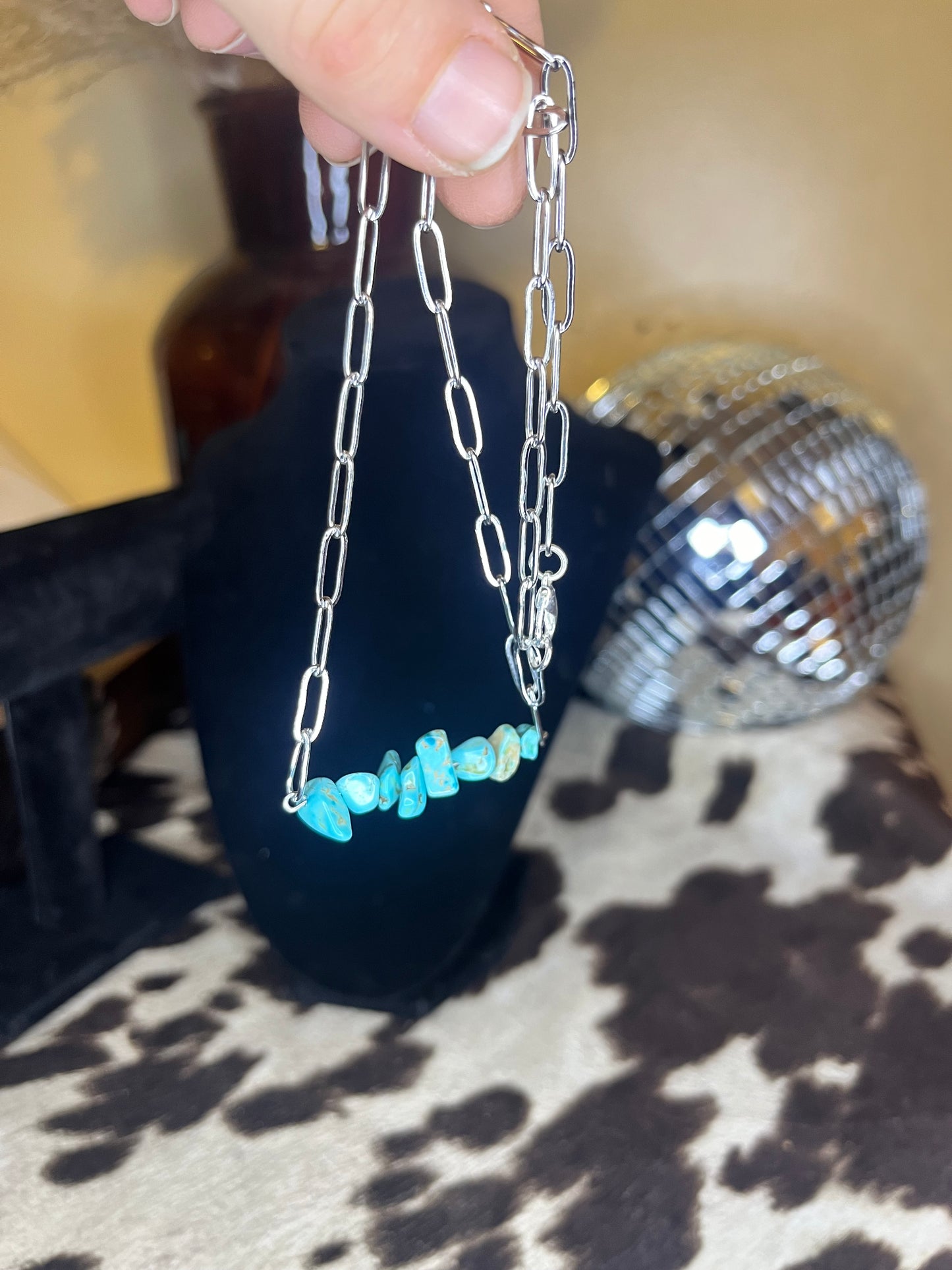 Turquoise Chip Bar Paperclip Necklace