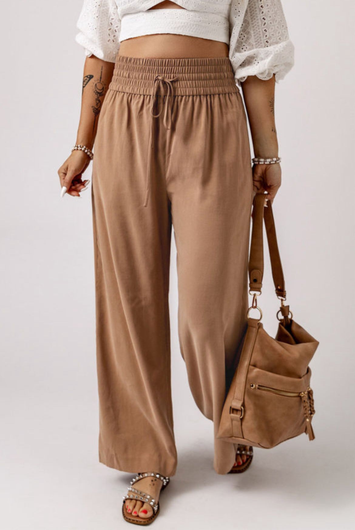 Casual Wide Leg Pants- Brown