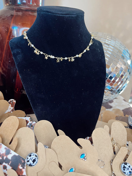 Gold Star and Pearl Chain Choker