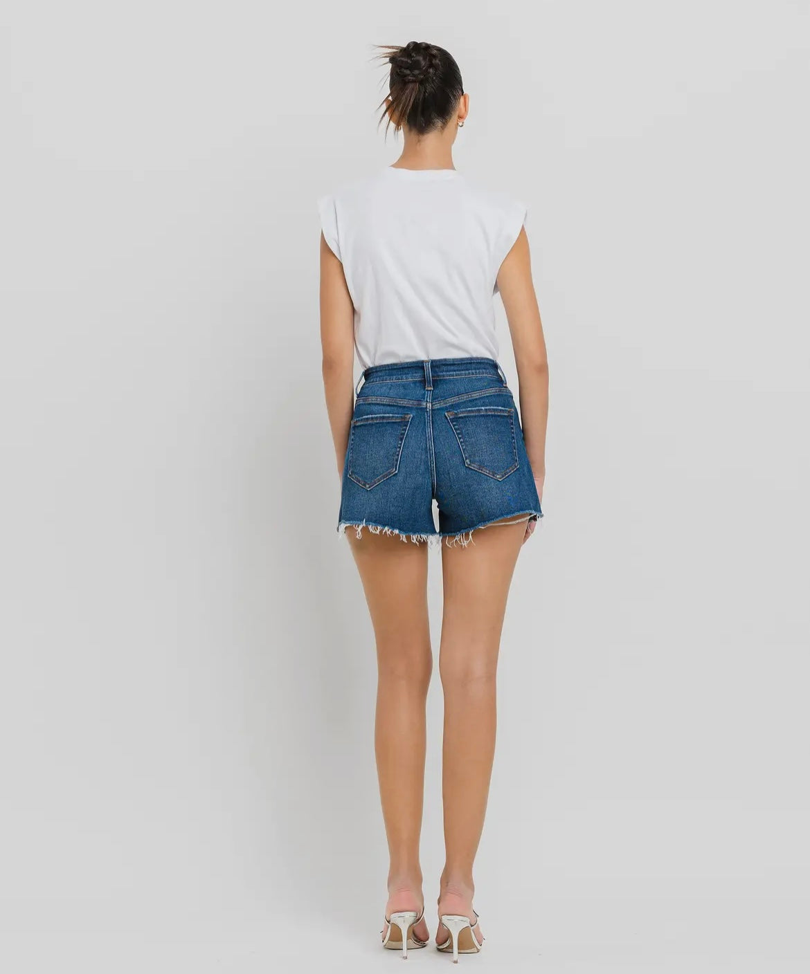 Vervet High Rise Raw Hem Denim Shorts