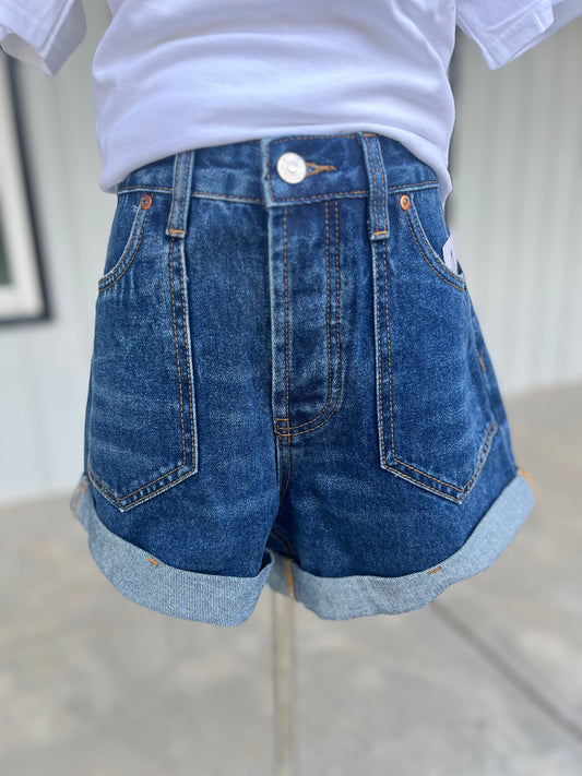 Western Pocket Denim Shorts with Rolled Hem