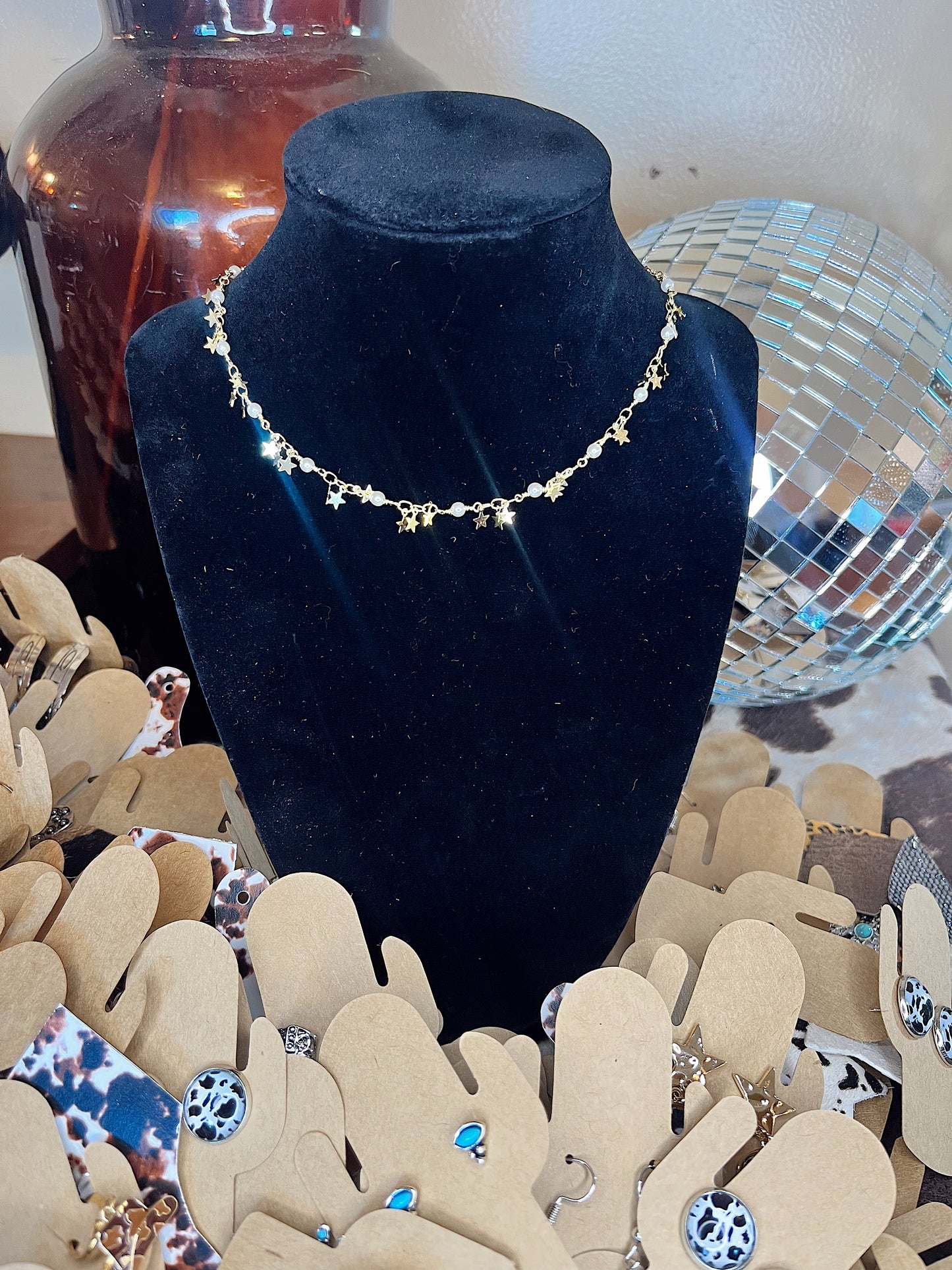 Gold Star and Pearl Chain Choker