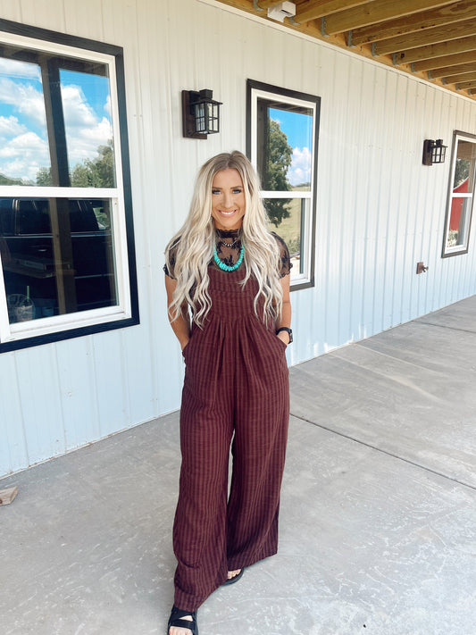 Striped Pleated Wide Leg Jumpsuit