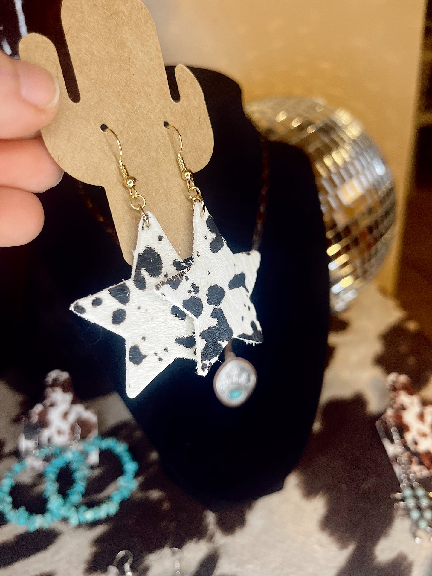 Cowhide Star Earrings