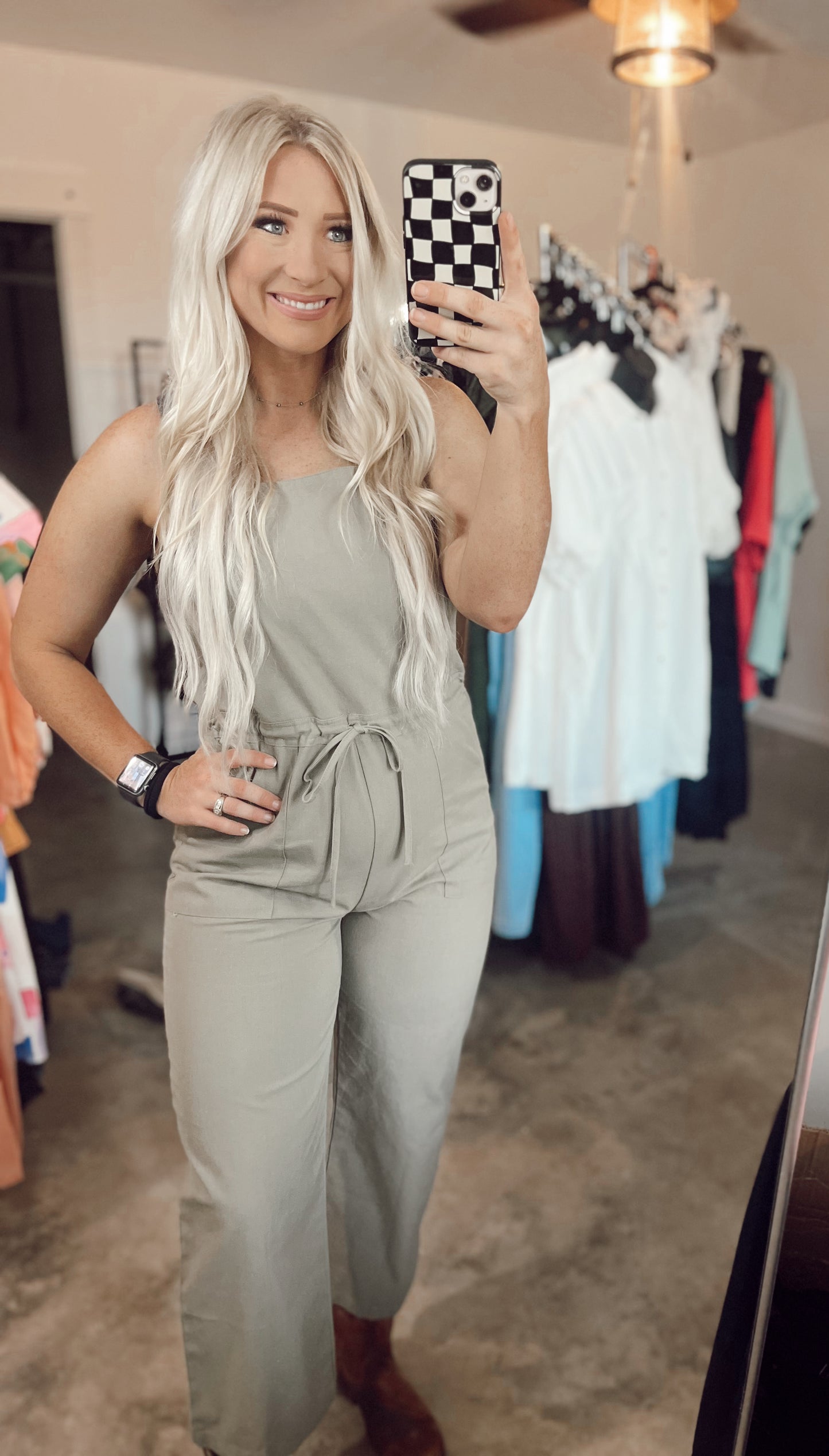 Sage Green Cropped Overalls