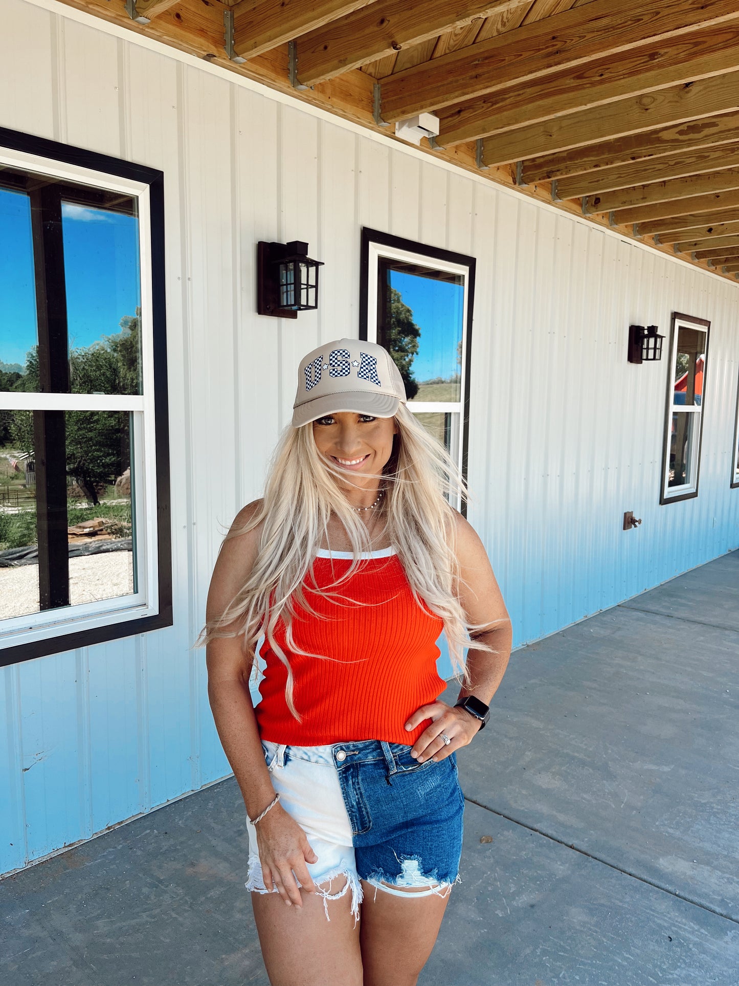 Fiery Red Colorblock Edge Tank