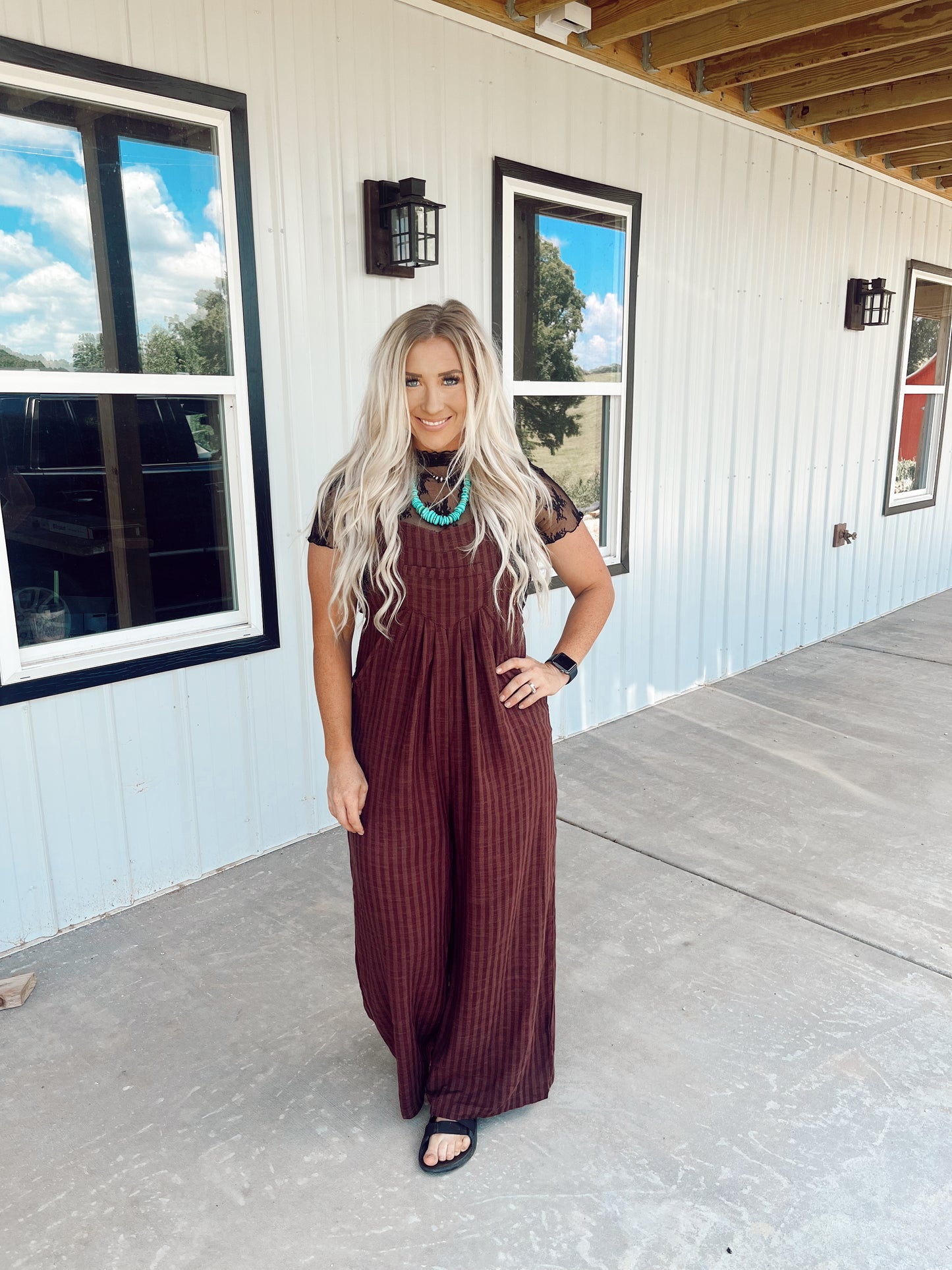 Striped Pleated Wide Leg Jumpsuit