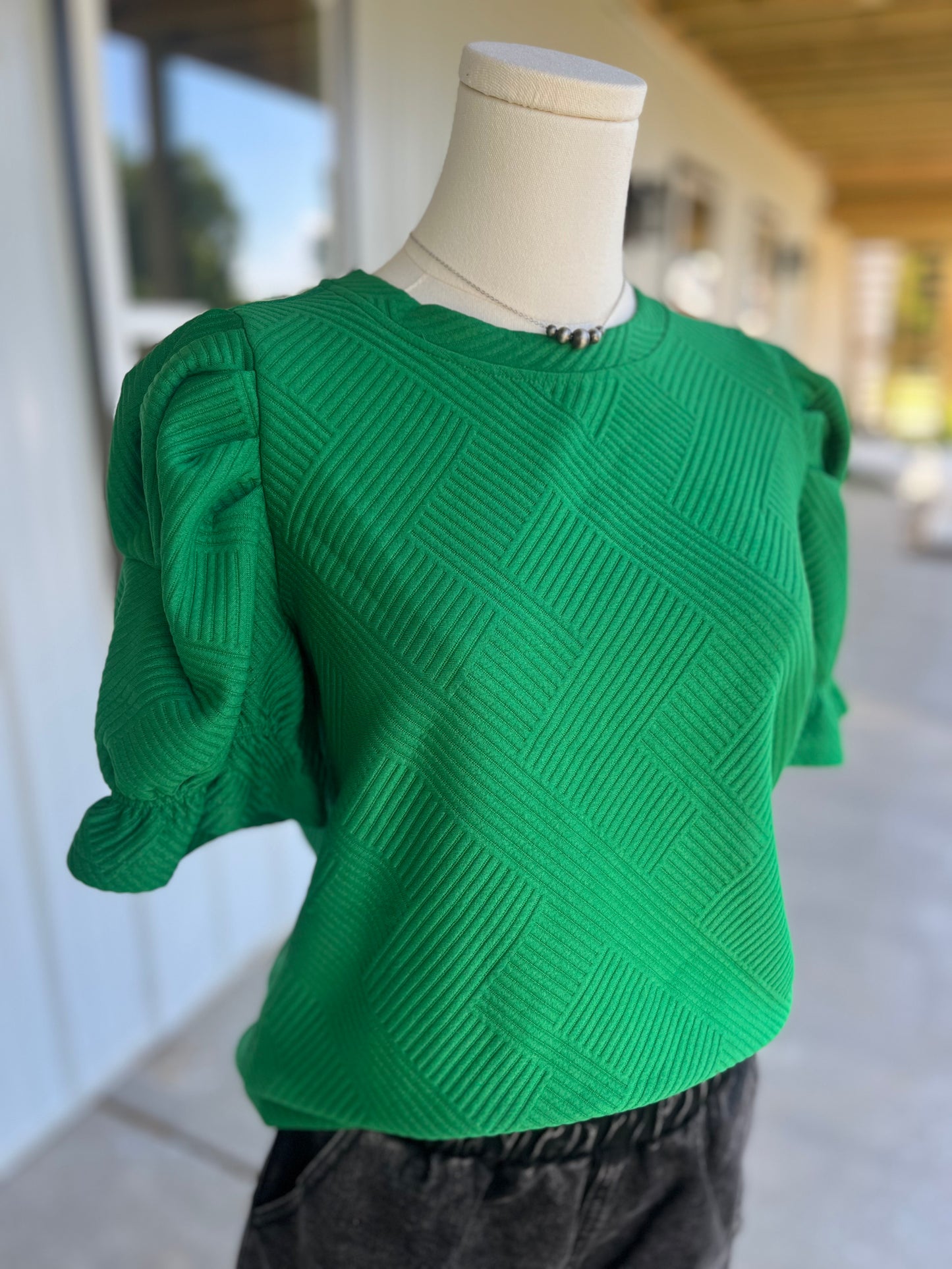 Kelly Green Ruffled Sleeved Top