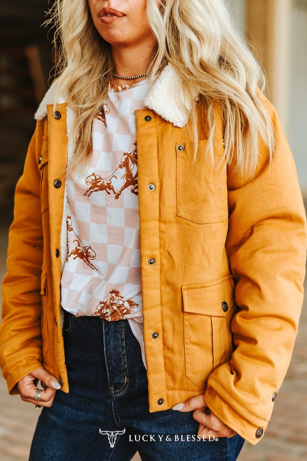 Camel Puffer Jacket With Ivory Sherpa Collar