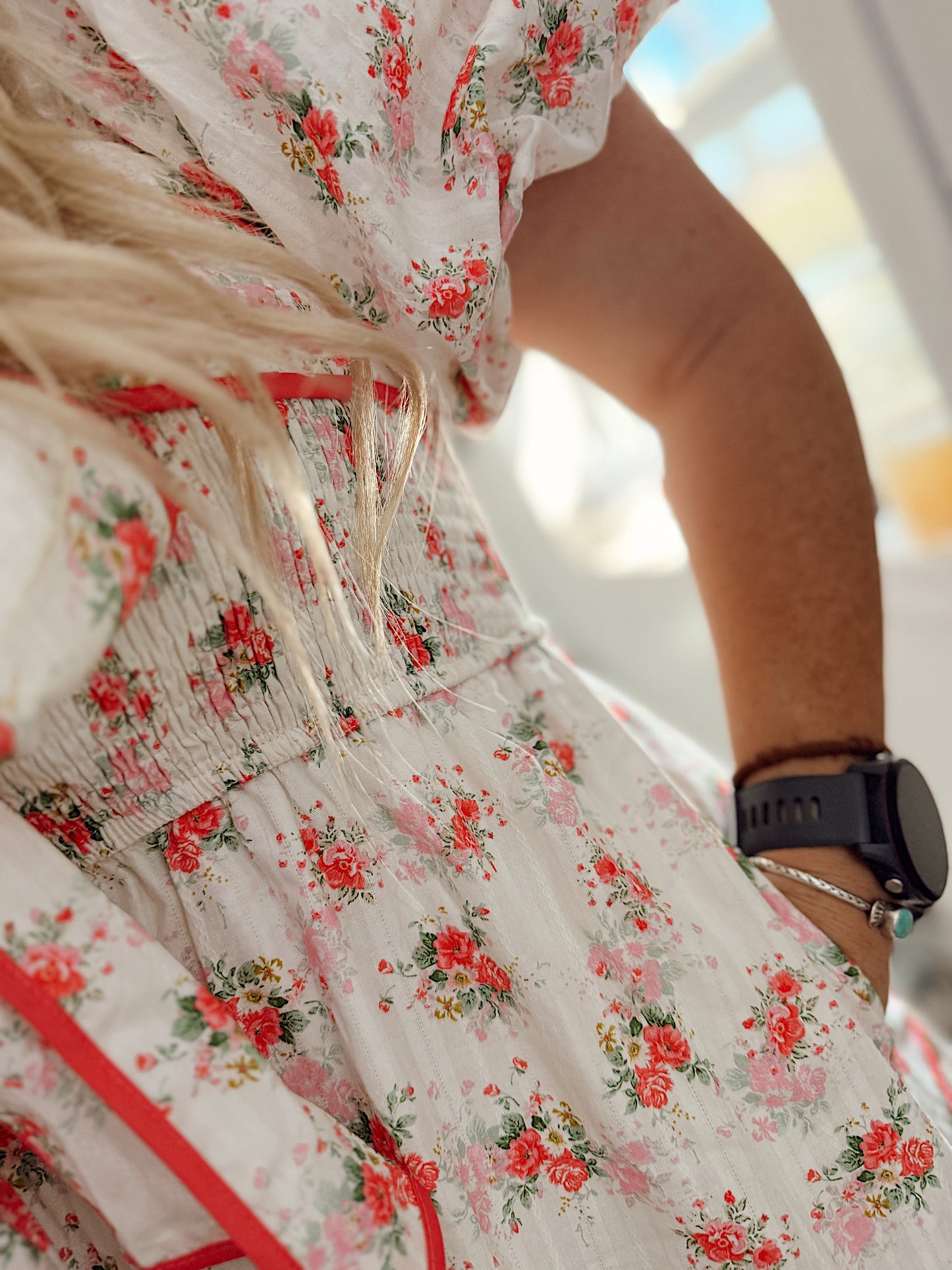 Pink Floral Tiered Bow Maxi Dress