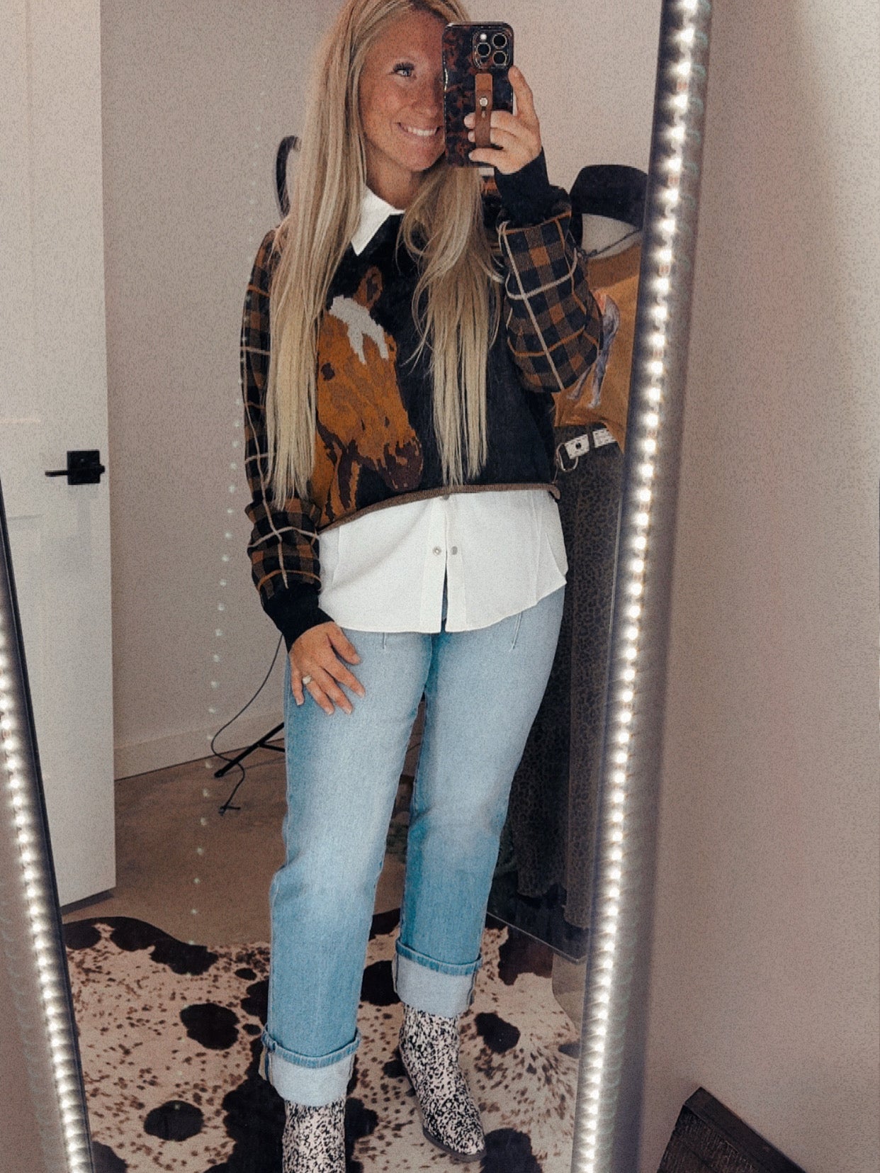 Side Pony Checkered Sweater