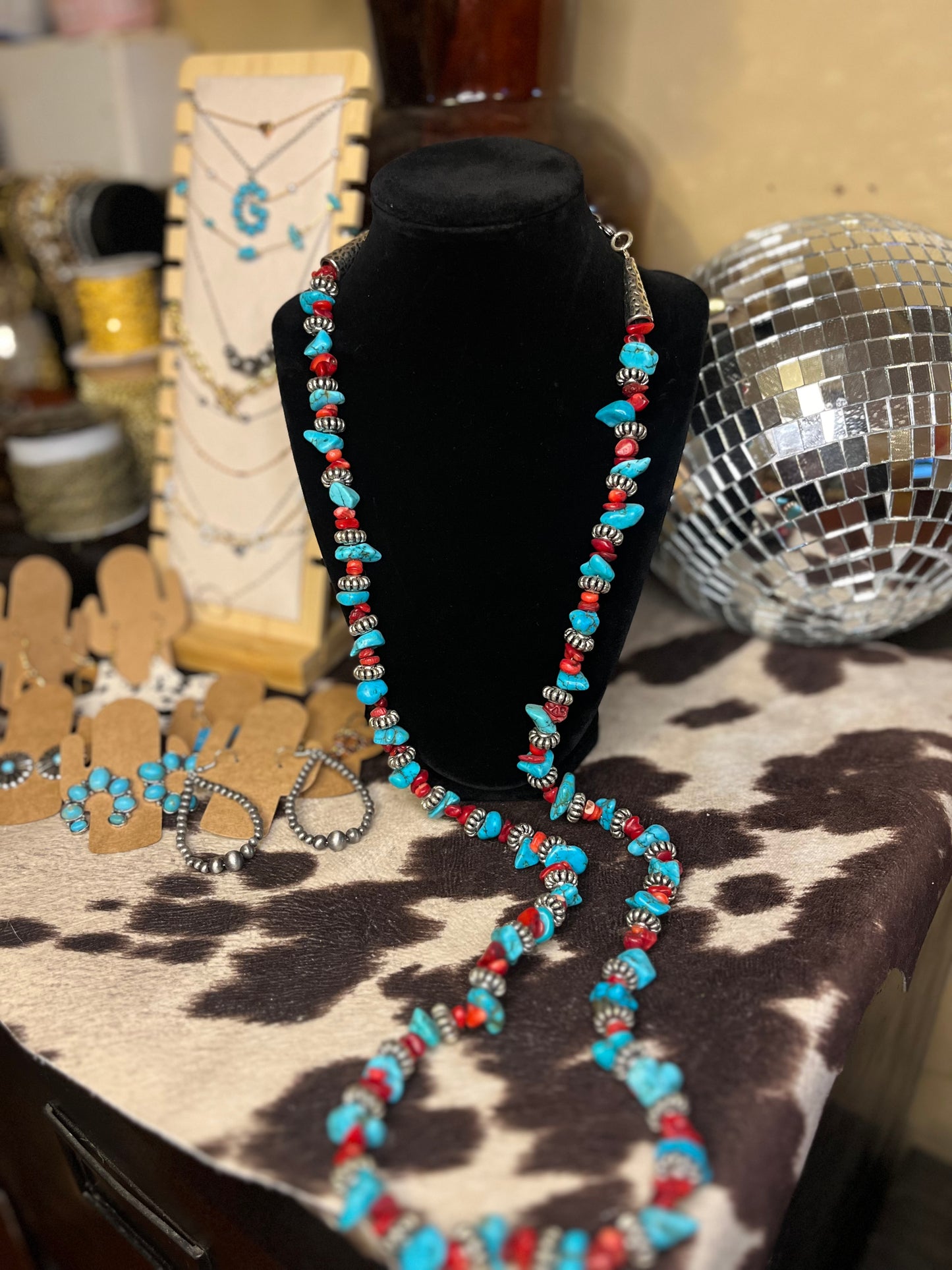 Turquoise and Red Native American Necklace