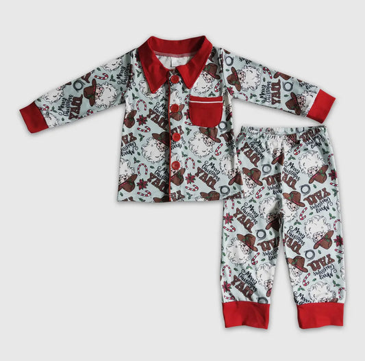Cowboy Santa with Collar Jammies- Boys Set