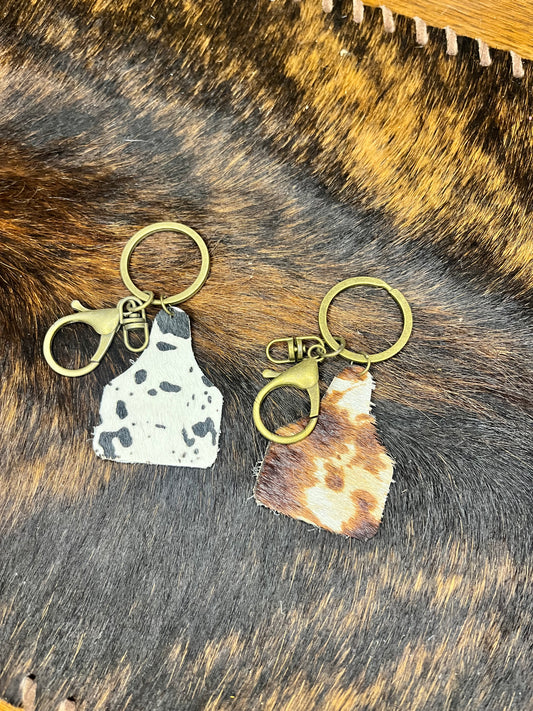 Cowhide Cow-Tag Keychain