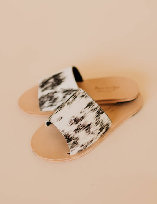 Nadia Cowhide Slides: Salt & Pepper