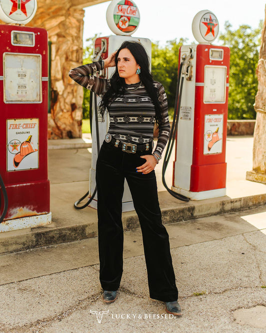 Black Corduroy Mid-Rise Trouser Jeans: Lucky & Blessed