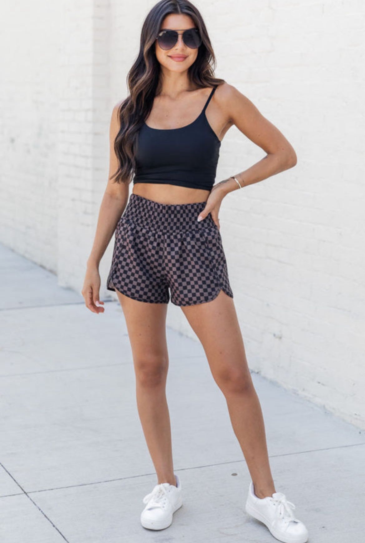 Black & Brown Checkered Athletic Shorts