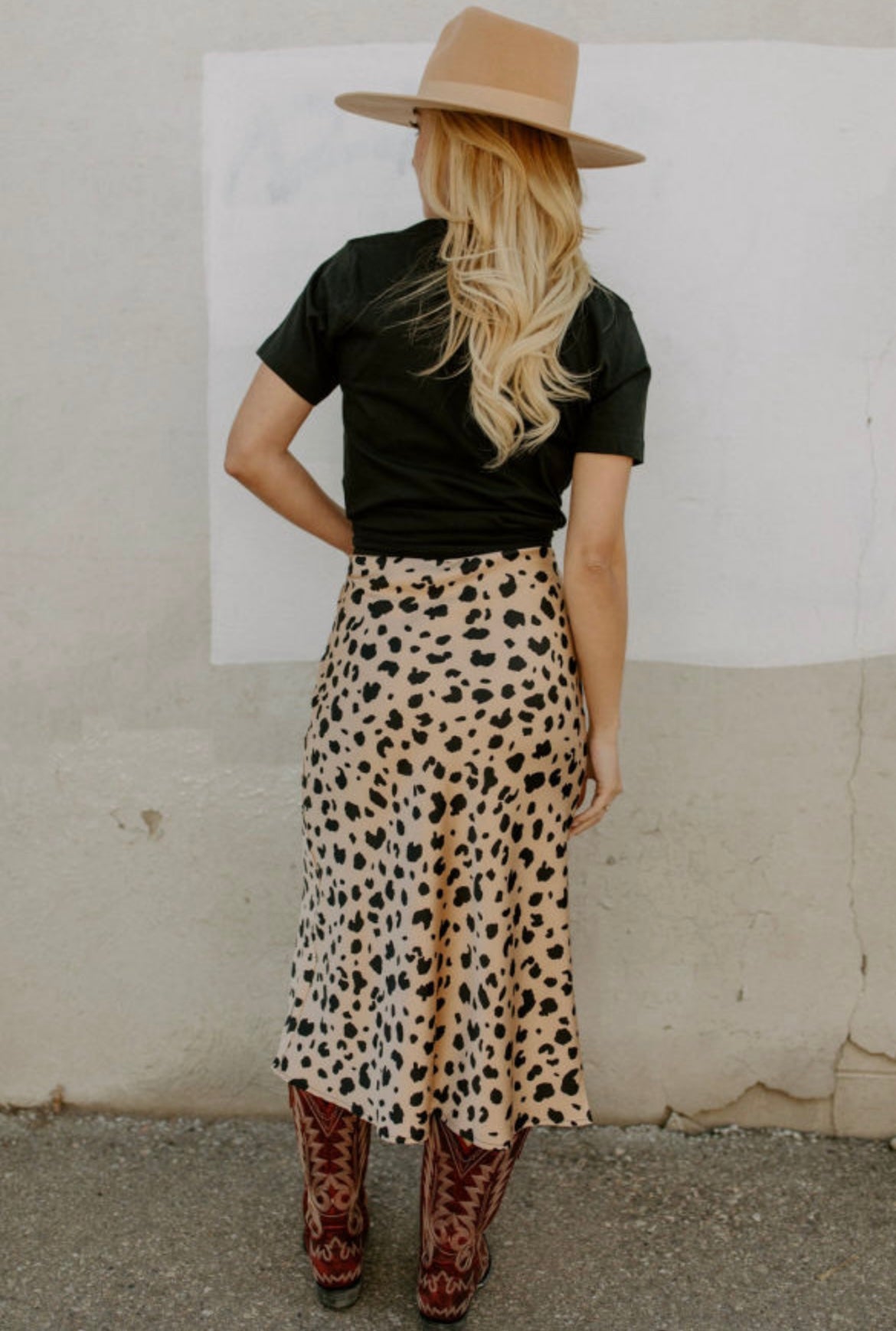 Khaki Leopard Print Midi Skirt