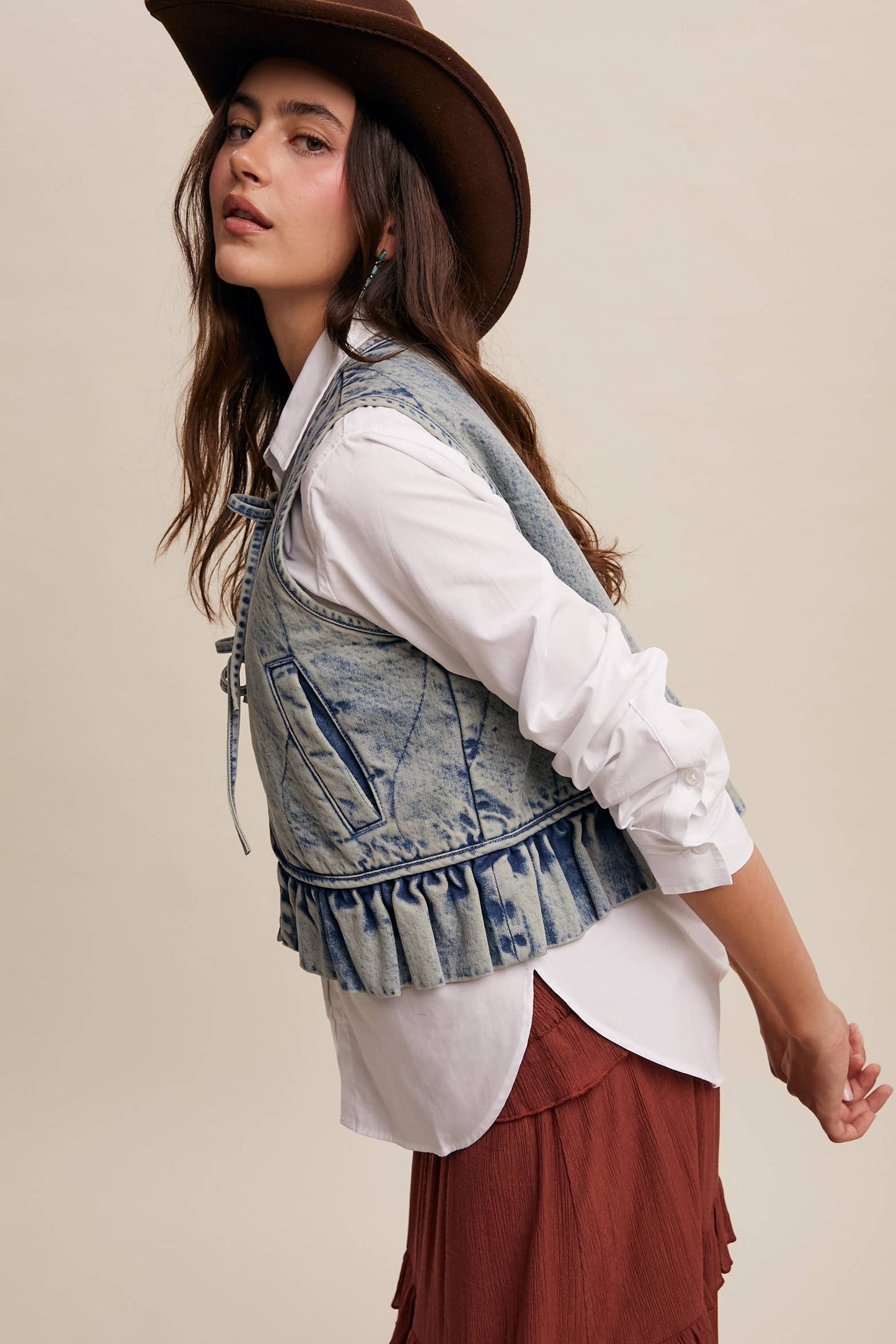 Denim Ruffle Vest— Vintage Denim Blue