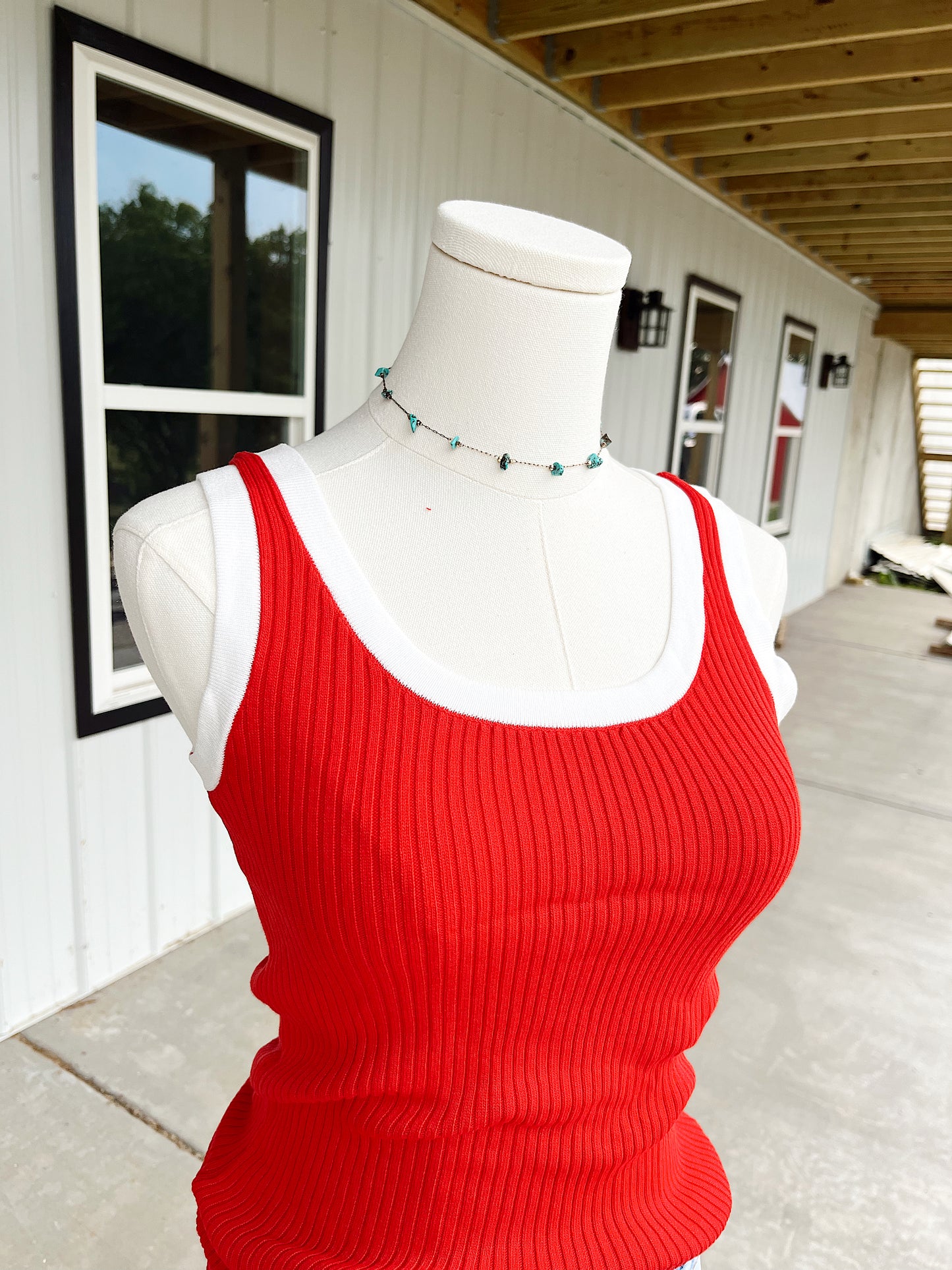 Fiery Red Colorblock Edge Tank