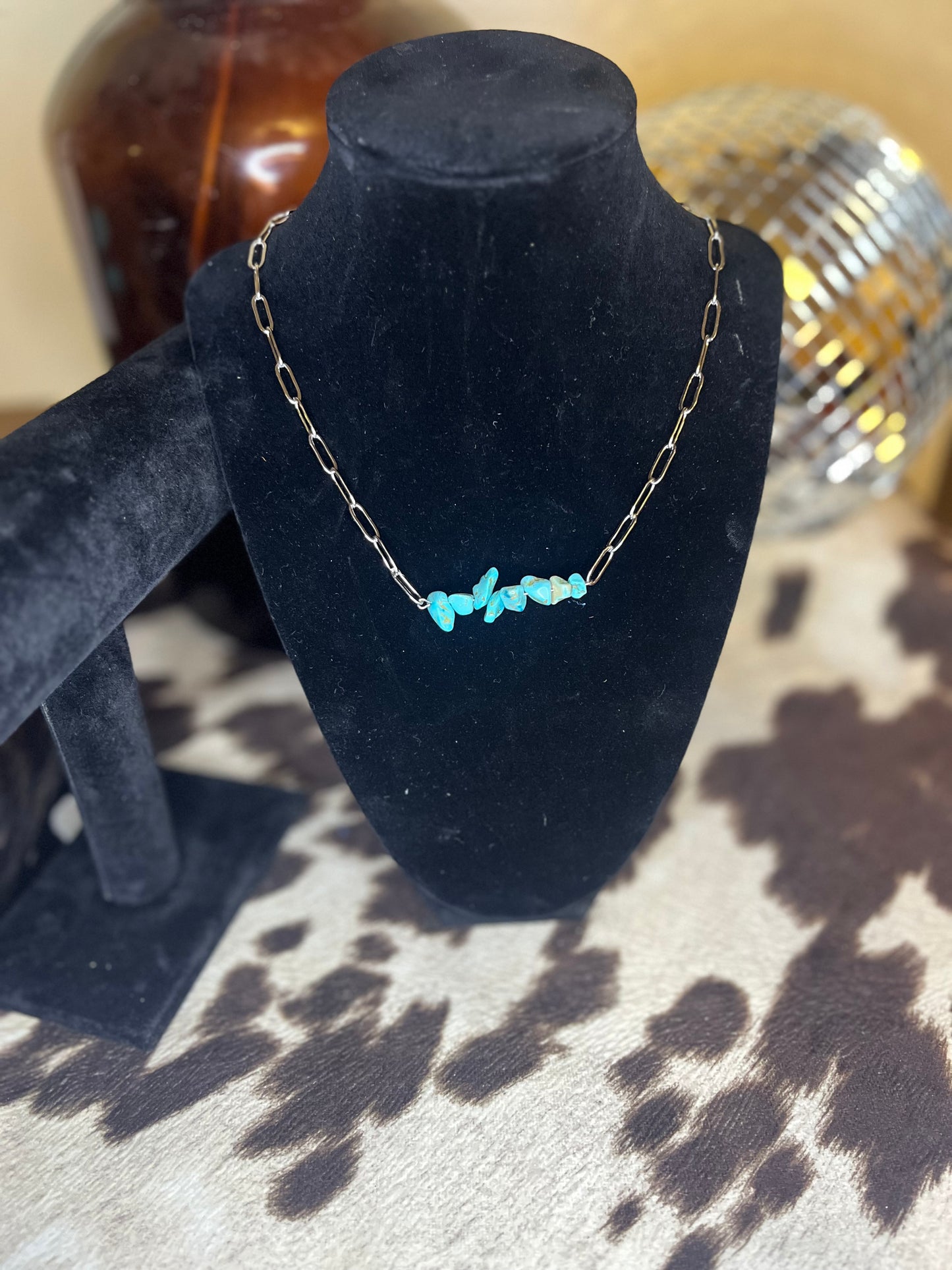 Turquoise Chip Bar Paperclip Necklace