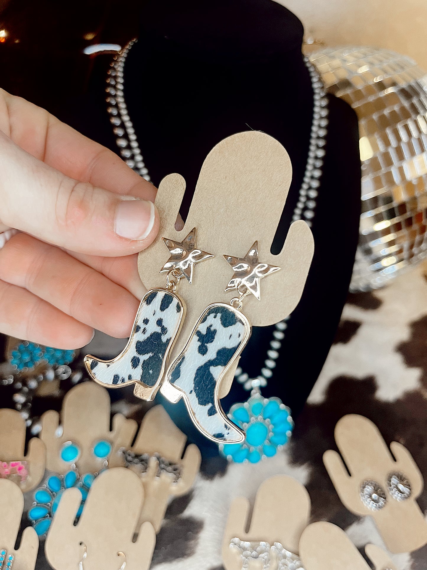 Black and White Cowboy Boots with Gold Star Studs