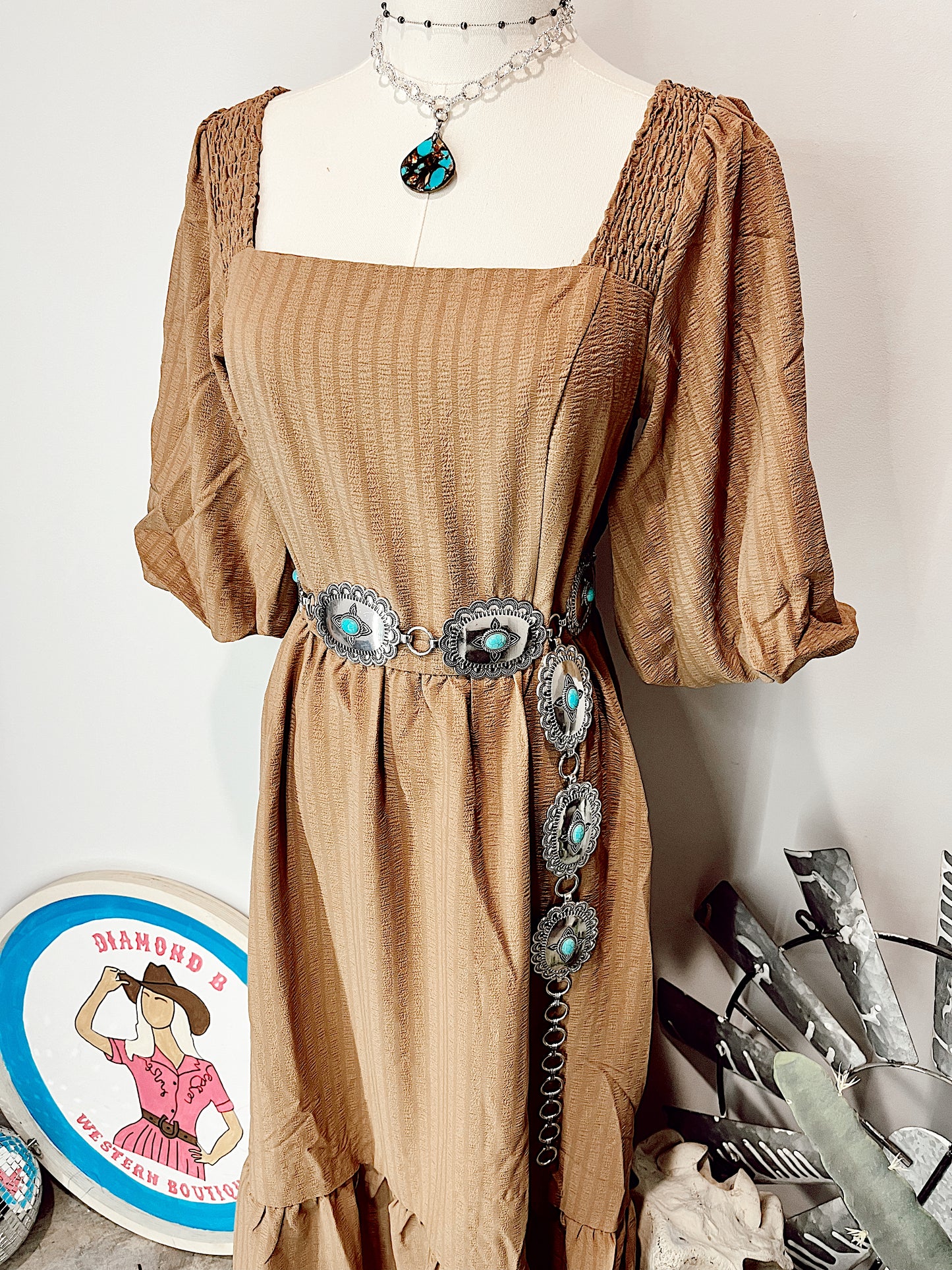 Textured Midi Dress- Taupe