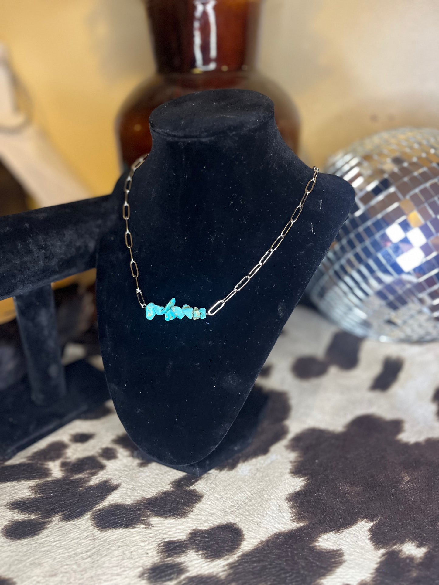 Turquoise Chip Bar Paperclip Necklace