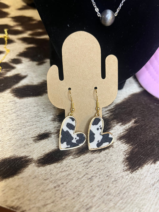 Cow-print Heart Shaped Earrings