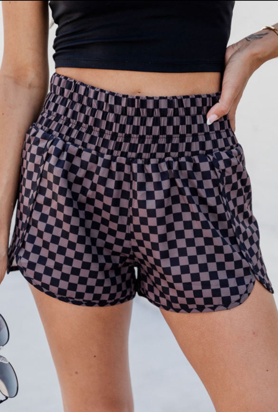 Black & Brown Checkered Athletic Shorts