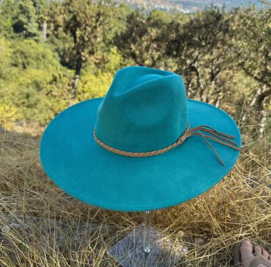 Classic Wide Brim Suede Hat- Teal